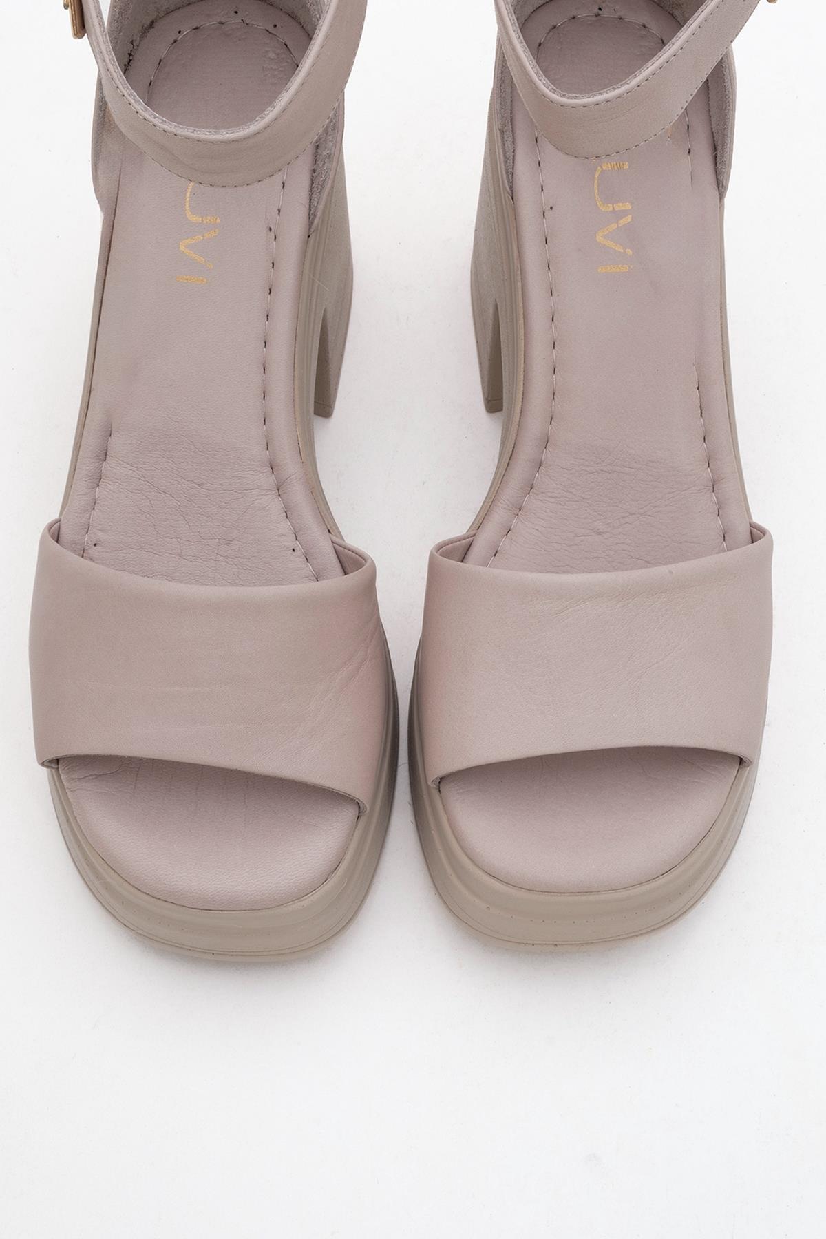 MARGOT Dark Beige Leather Platform Sandal – side view showing leather, Vowalisse