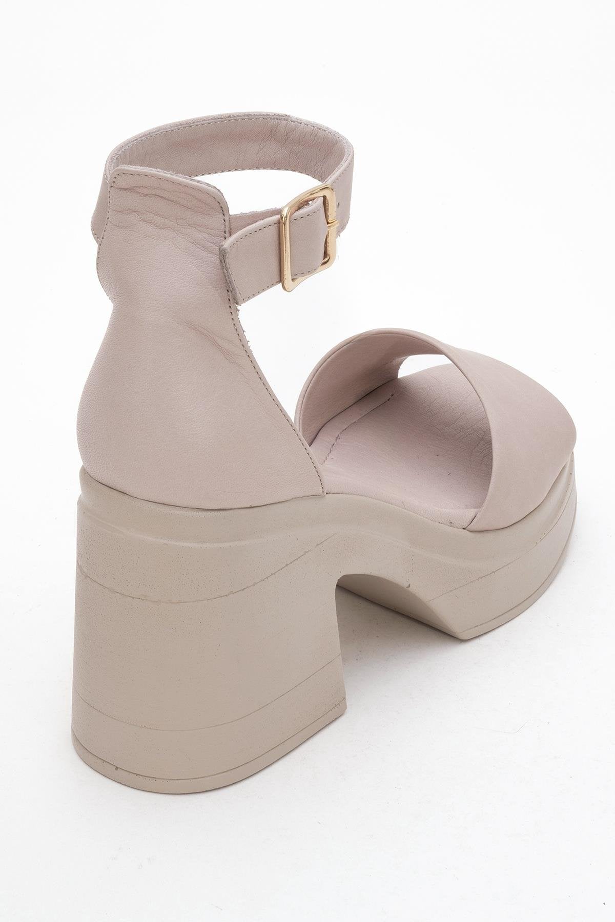 MARGOT Dark Beige Leather Platform Sandal – back view showing leather, Vowalisse