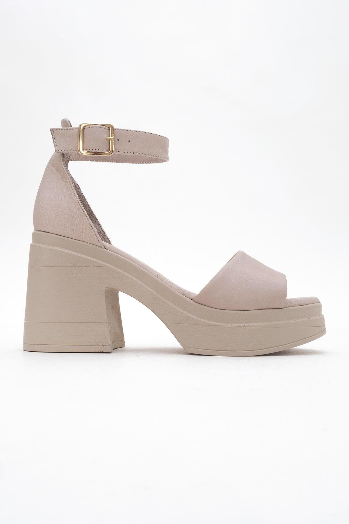MARGOT Dark Beige Leather Platform Sandal – top view showing leather, Vowalisse