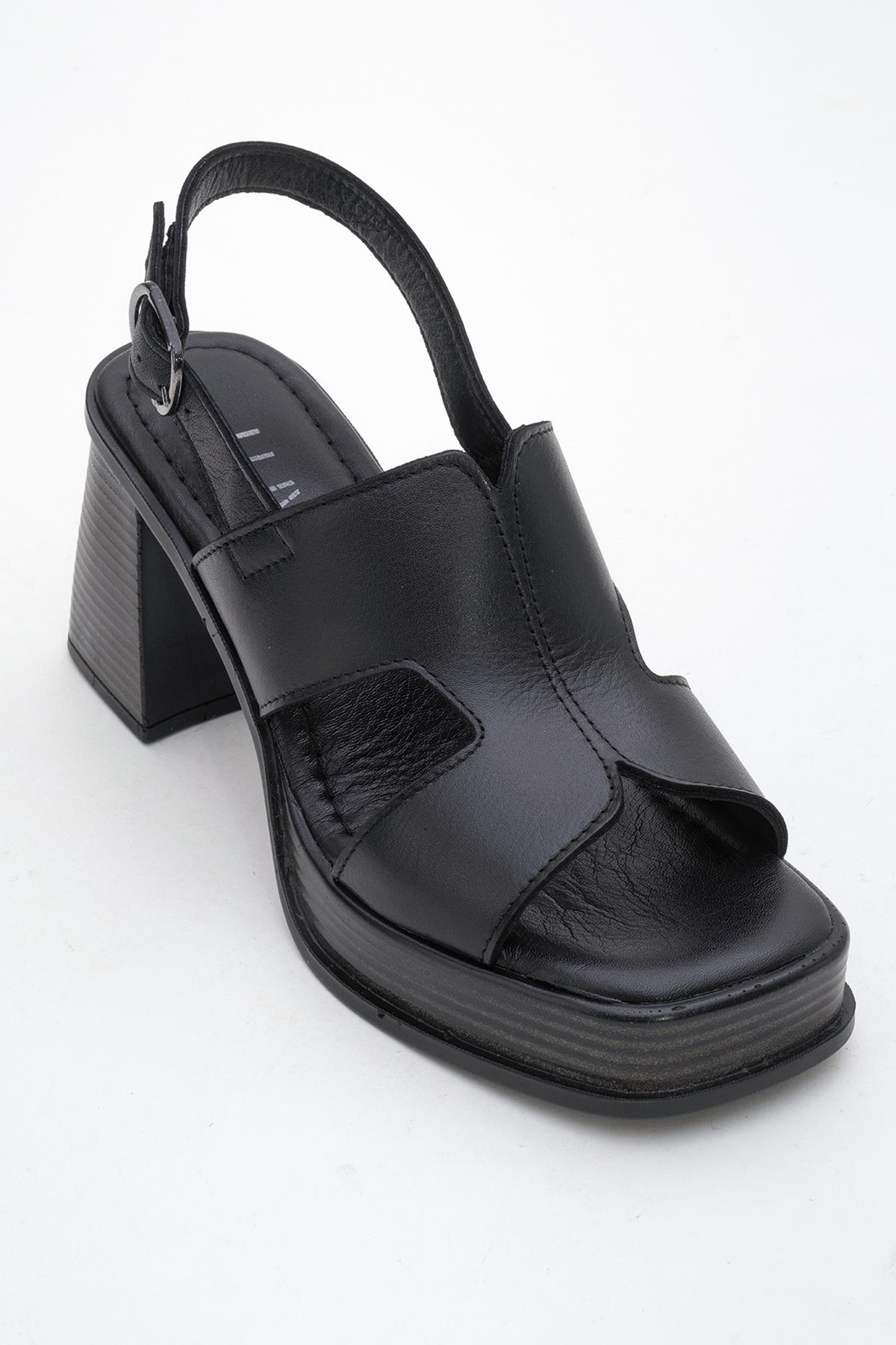 Zennia Black Leather Platform Sandal – detail view showing leather, black, Vowalisse