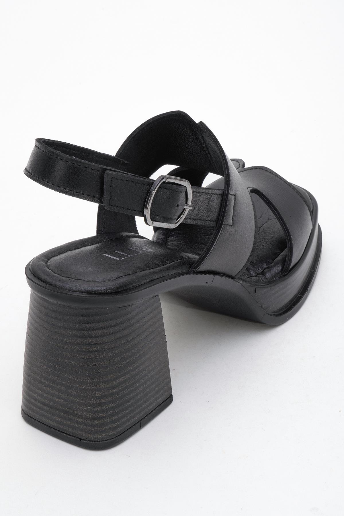 Zennia Black Leather Platform Sandal – back view showing leather, black, Vowalisse