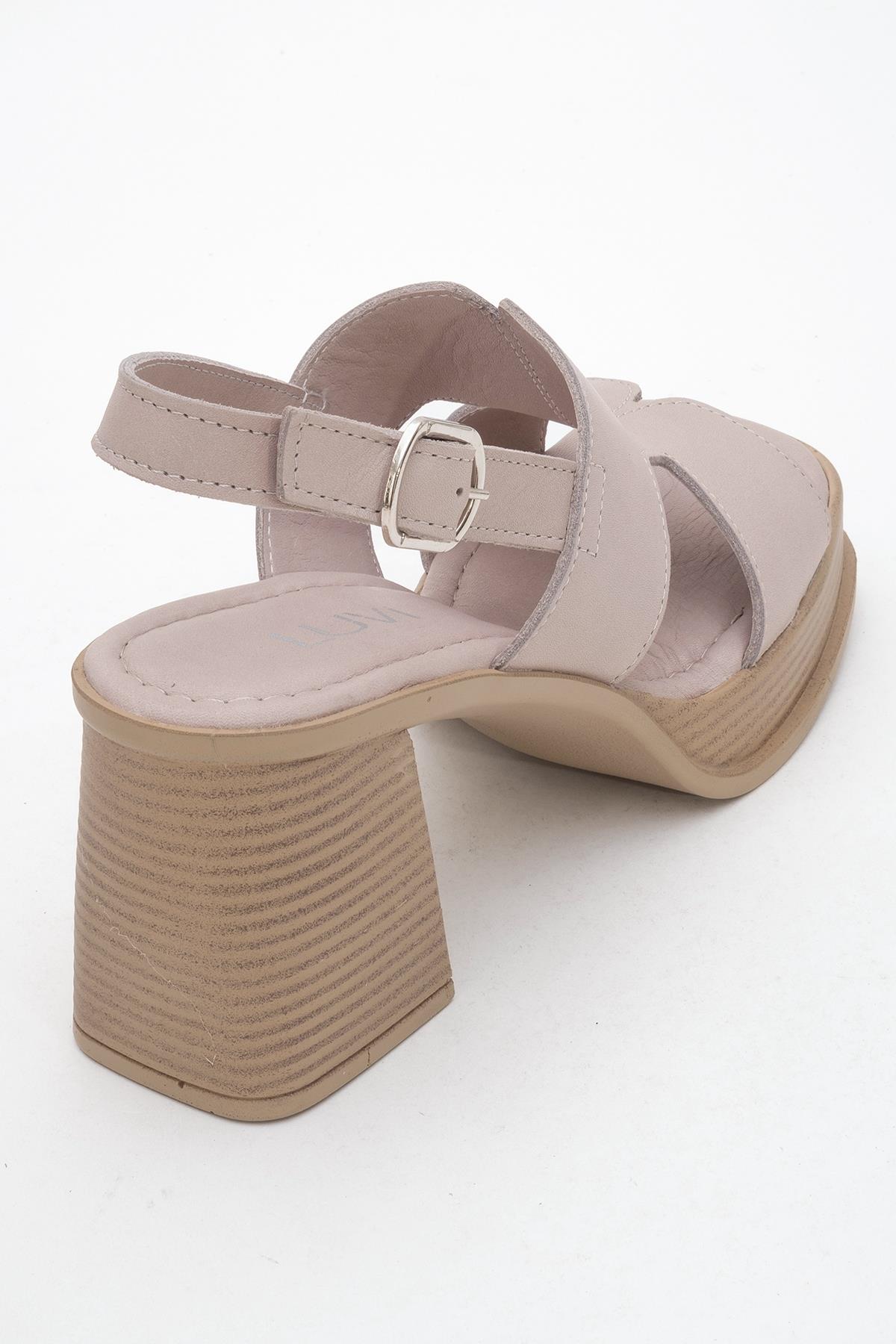 Zennia Beige Leather Platform Sandal – back view showing leather, Vowalisse