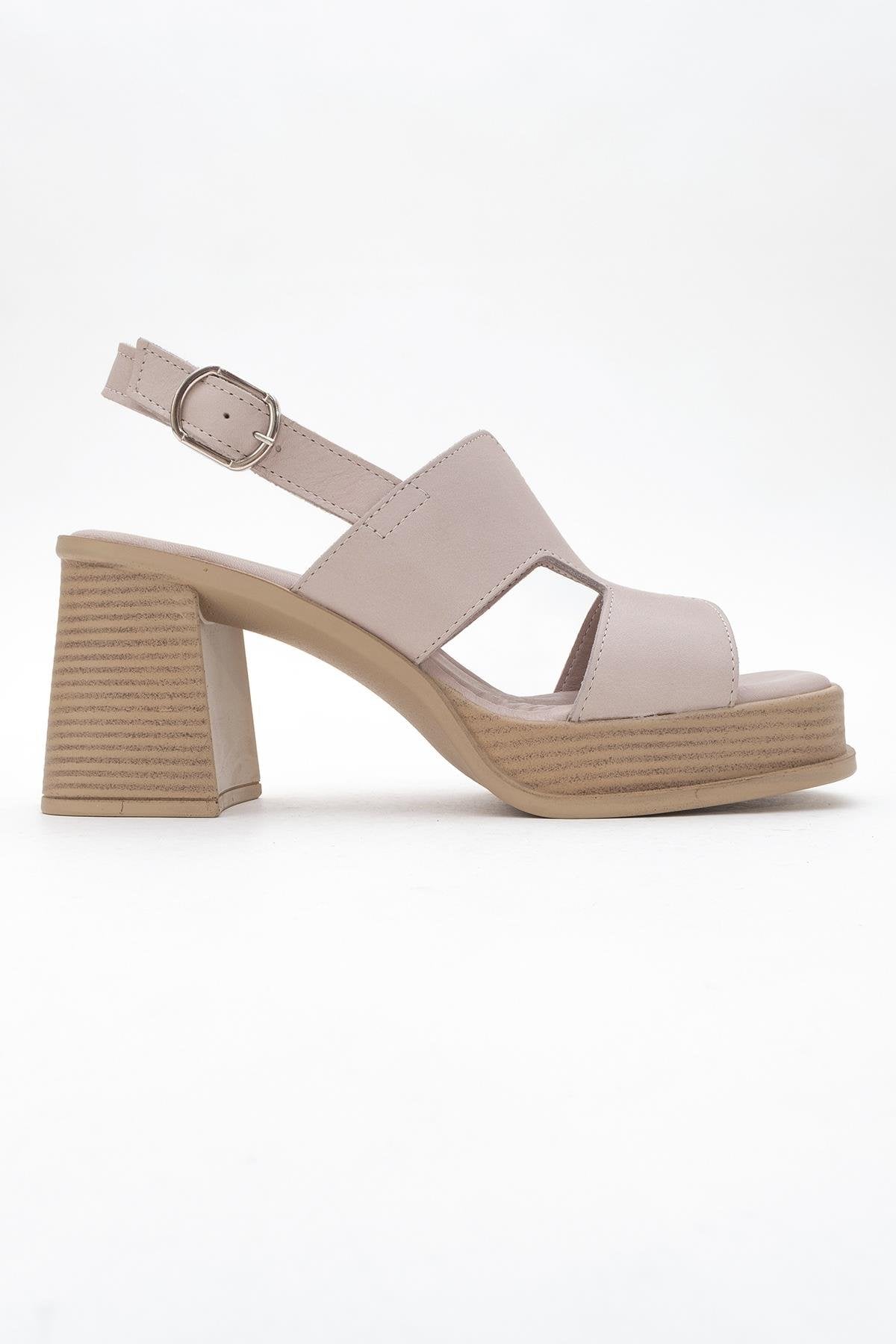 Zennia Beige Leather Platform Sandal – top view showing leather, Vowalisse