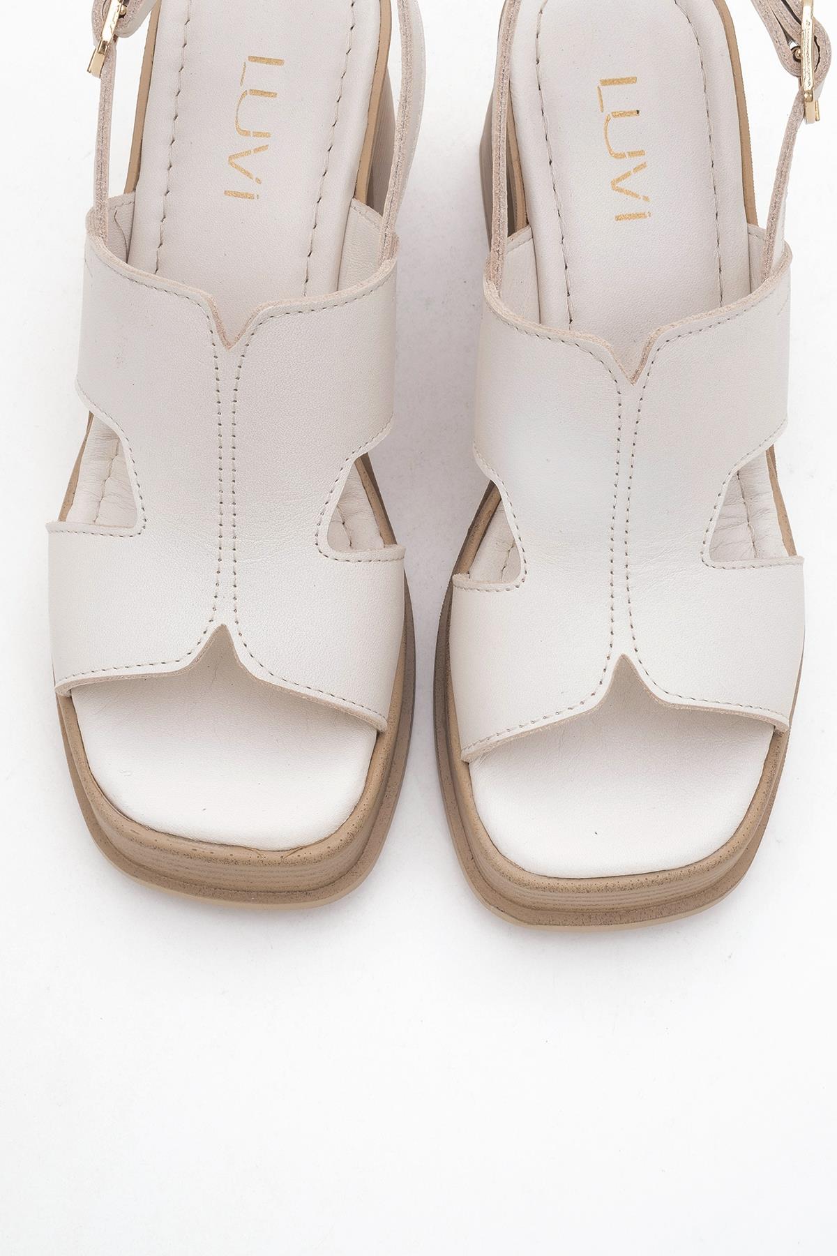 Zennia White Leather Platform Sandal – side view showing leather, white, Vowalisse