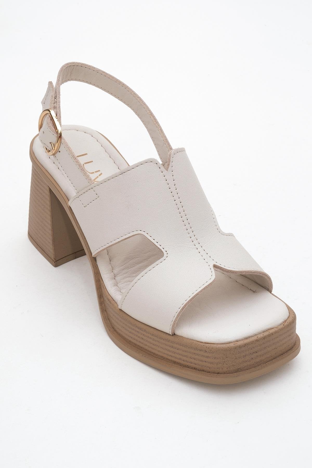 Zennia White Leather Platform Sandal – detail view showing leather, white, Vowalisse