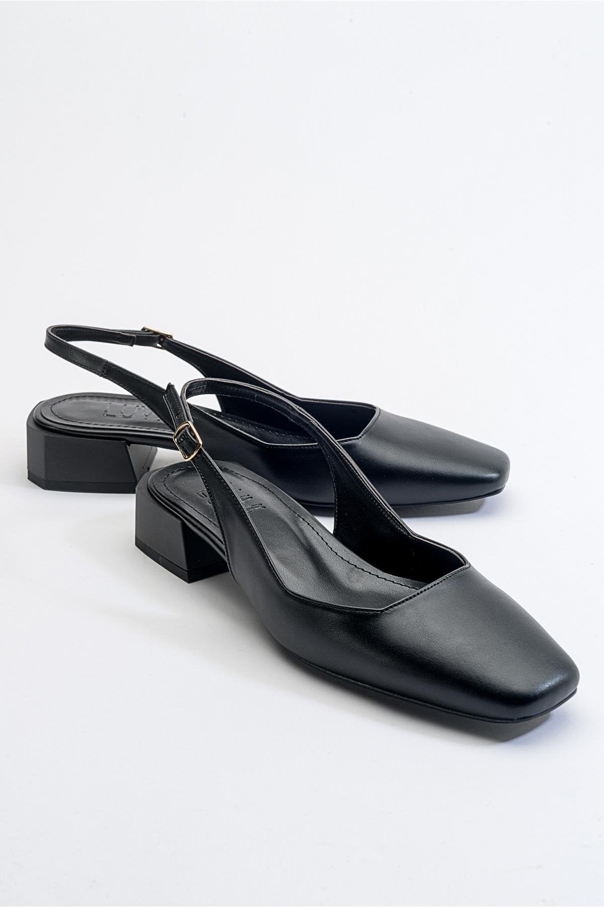 State - Black Heeled Shoe – front three-quarter view showing leather, black, Vowalisse