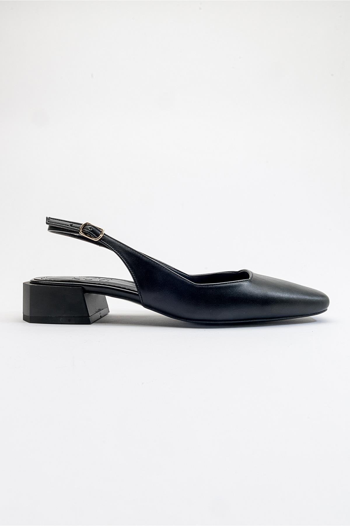 State - Black Heeled Shoe – top view showing leather, black, Vowalisse