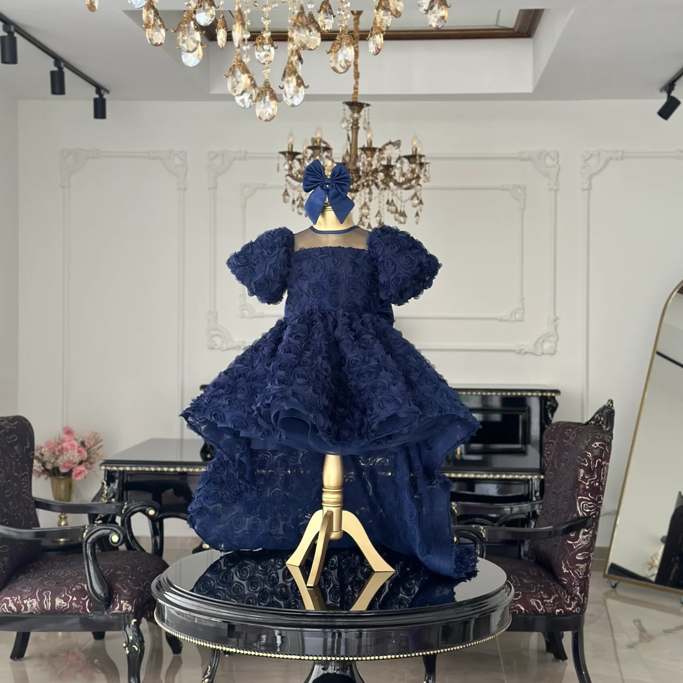 Rose Navy Blue & Gold Mermaid Birthday Dress For Girls, baby girl first birthday dress, main product image by Vowalisse