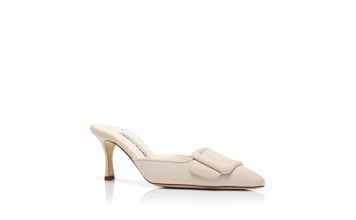Aurelia Halo White Almond Toe Mules – top view showing white almond toe, suede, Vowalisse