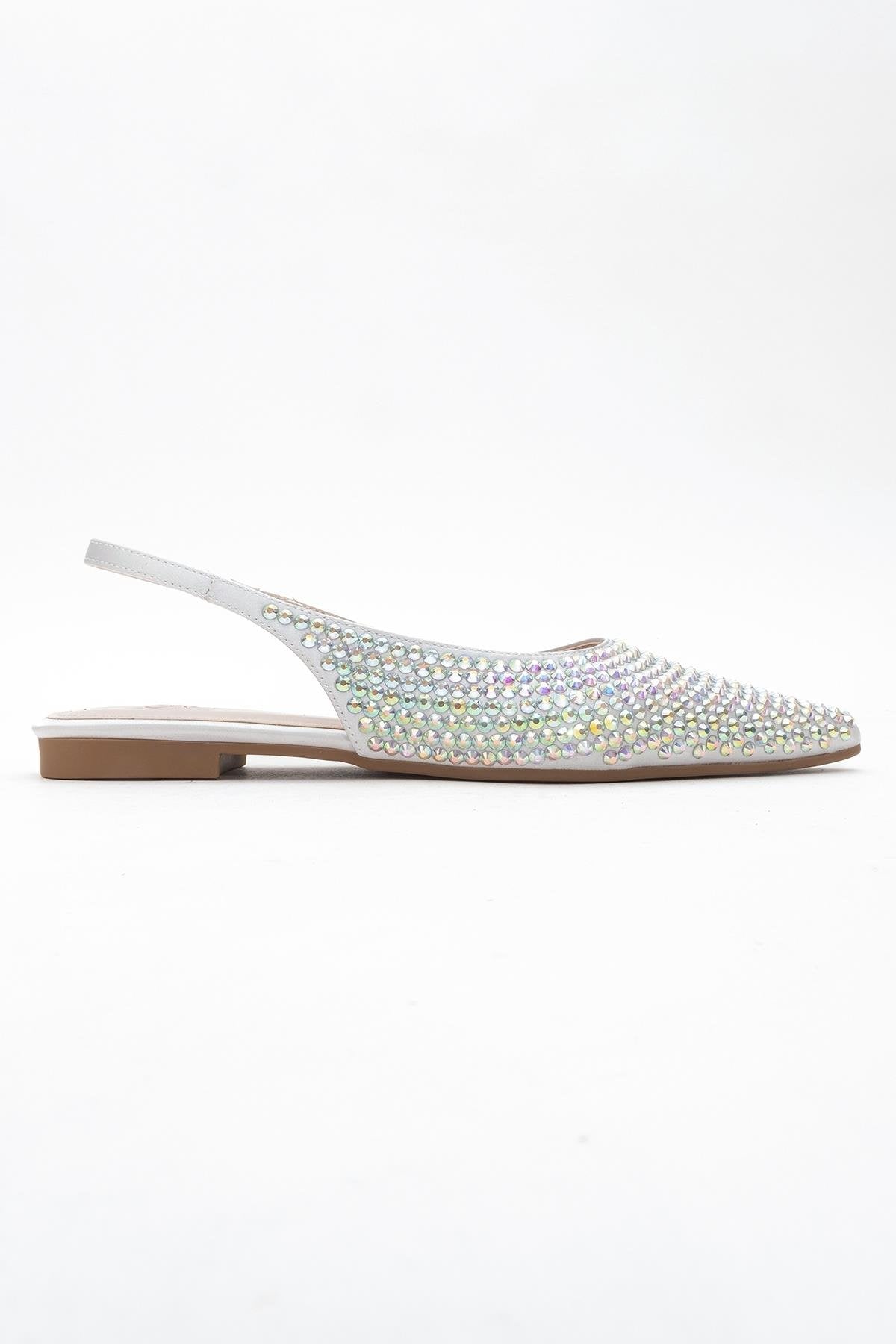 Ida - Silver Pointed Toe Open-Back Ballet Flat – top view showing leather, silver, red, Vowalisse