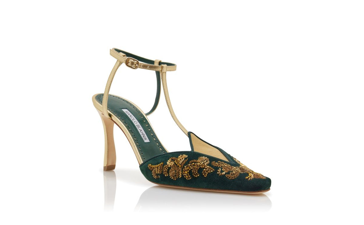 Lunette Star Gold T-Bar T-Bar Shoes – top view showing gold t-bar, ankle strap, almond toe, nappa leather, Vowalisse