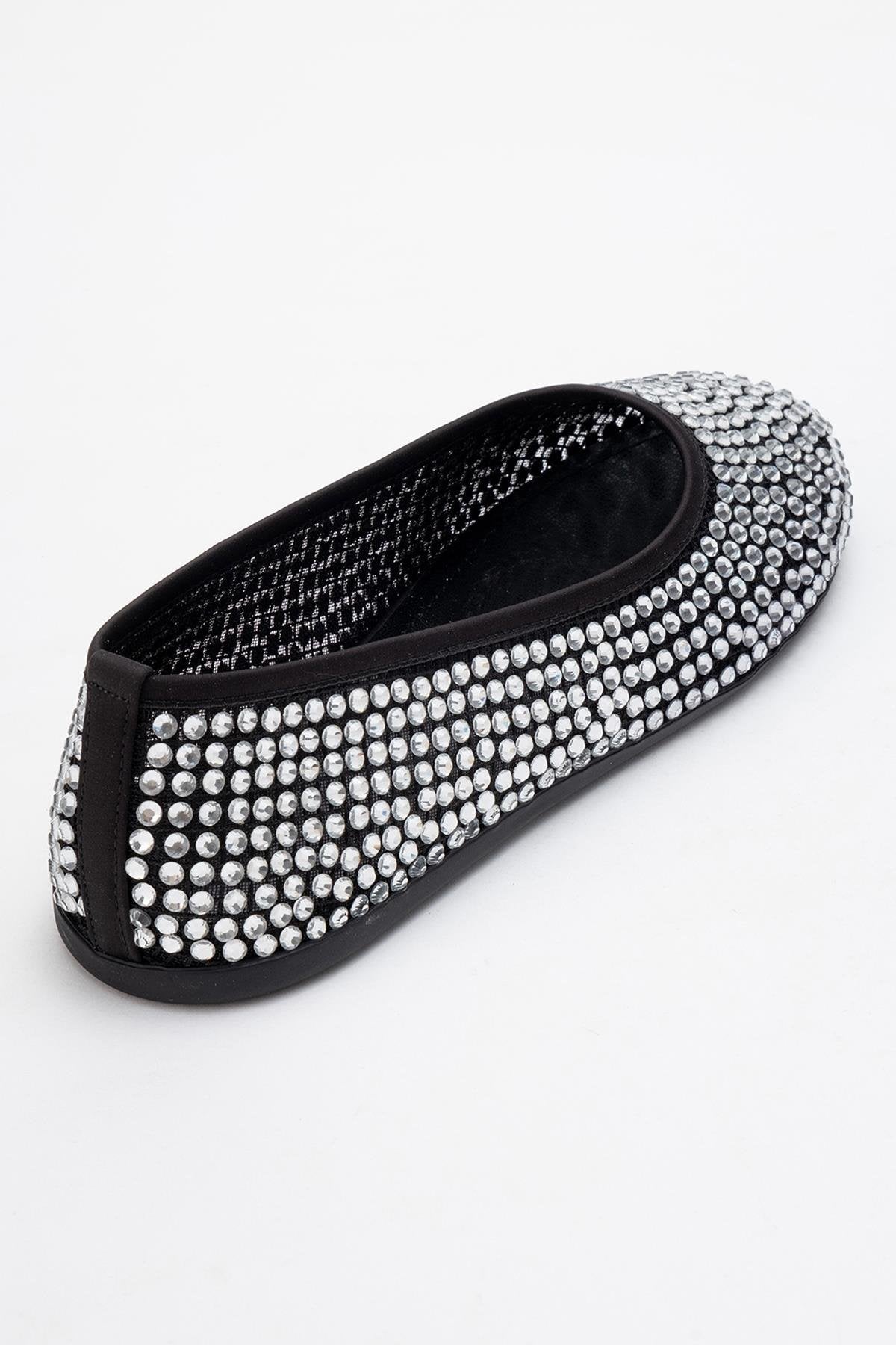 Runway Black Mesh Embellished Ballet Flat – back view showing leather, mesh, black, Vowalisse