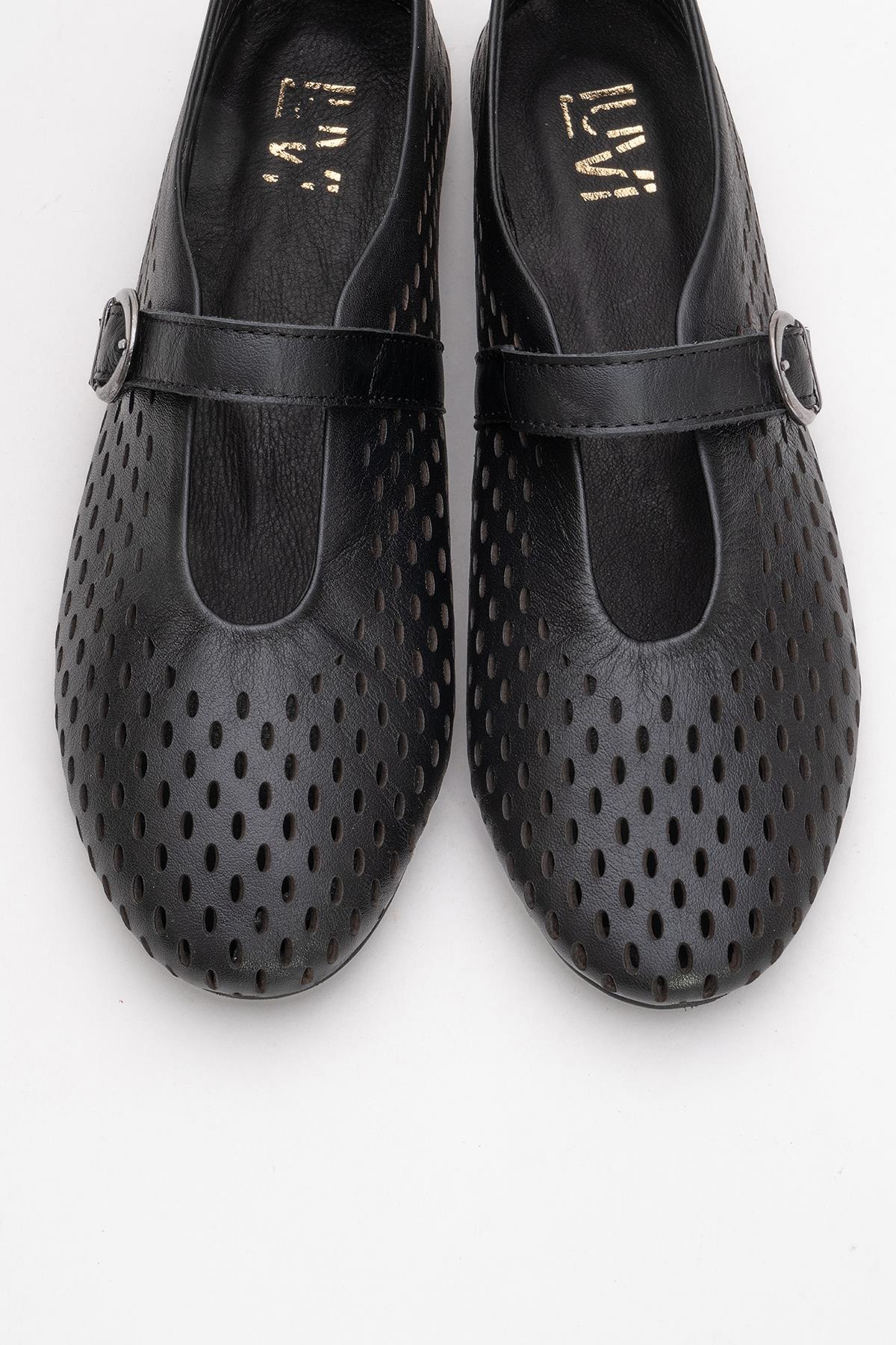 Arian Black Suede Leather Ballet Flat – side view showing leather, suede, black, Vowalisse