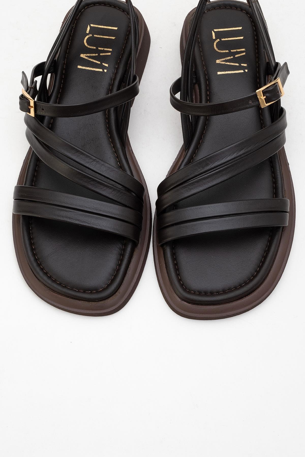 Cesar - Dark Brown Leather Sandals – side view showing leather, Vowalisse