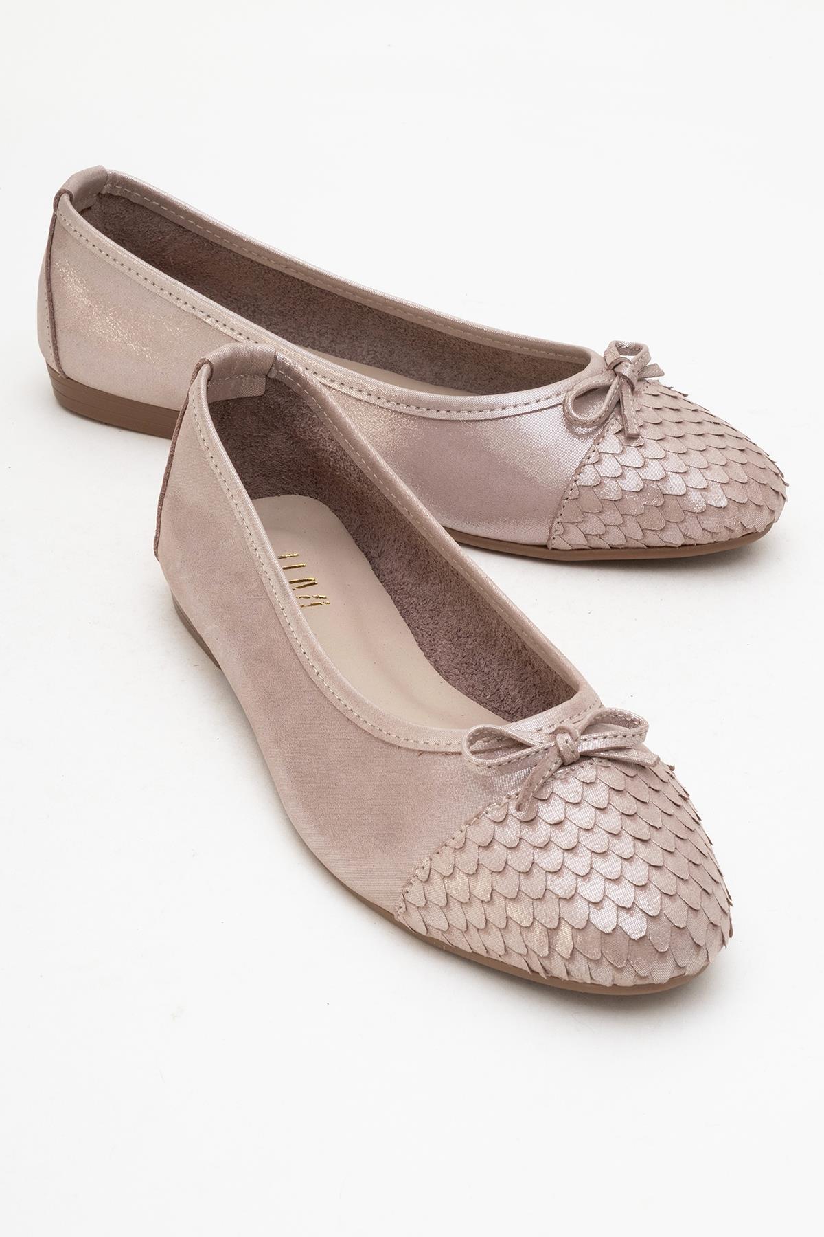 02 - Taupe Genuine Leather Ballet Flat – front three-quarter view showing leather, Vowalisse