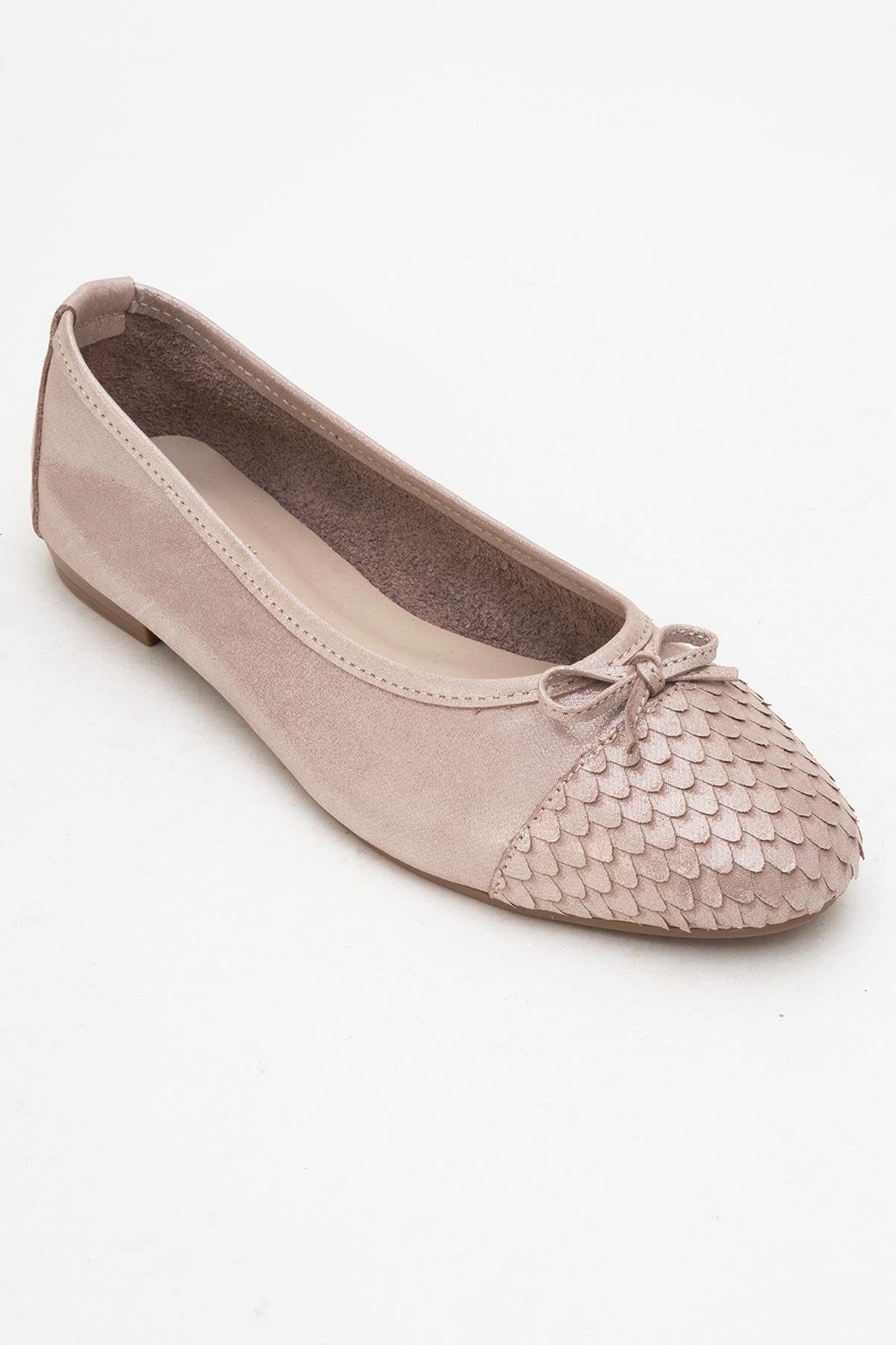 02 - Taupe Genuine Leather Ballet Flat – detail view showing leather, Vowalisse