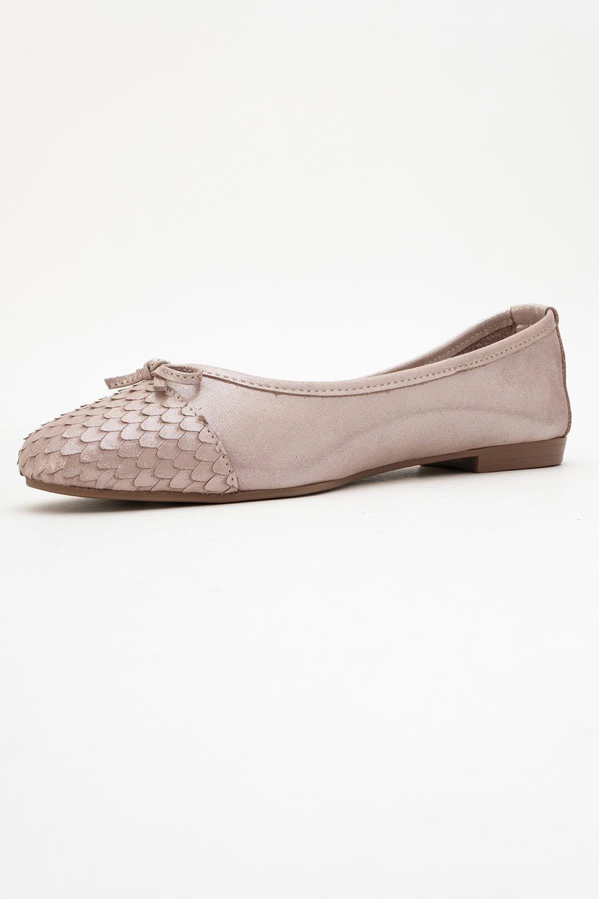 02 - Taupe Genuine Leather Ballet Flat – heel view showing leather, Vowalisse