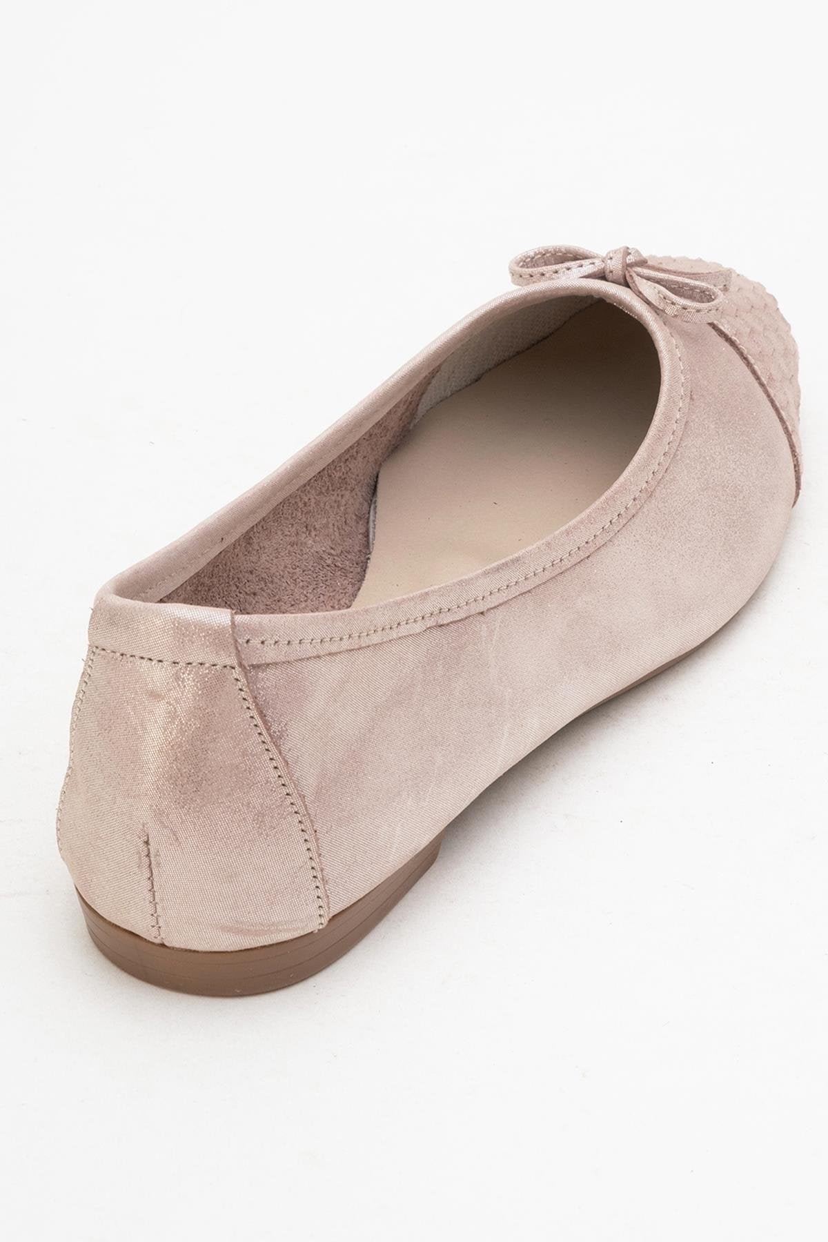 02 - Taupe Genuine Leather Ballet Flat – back view showing leather, Vowalisse
