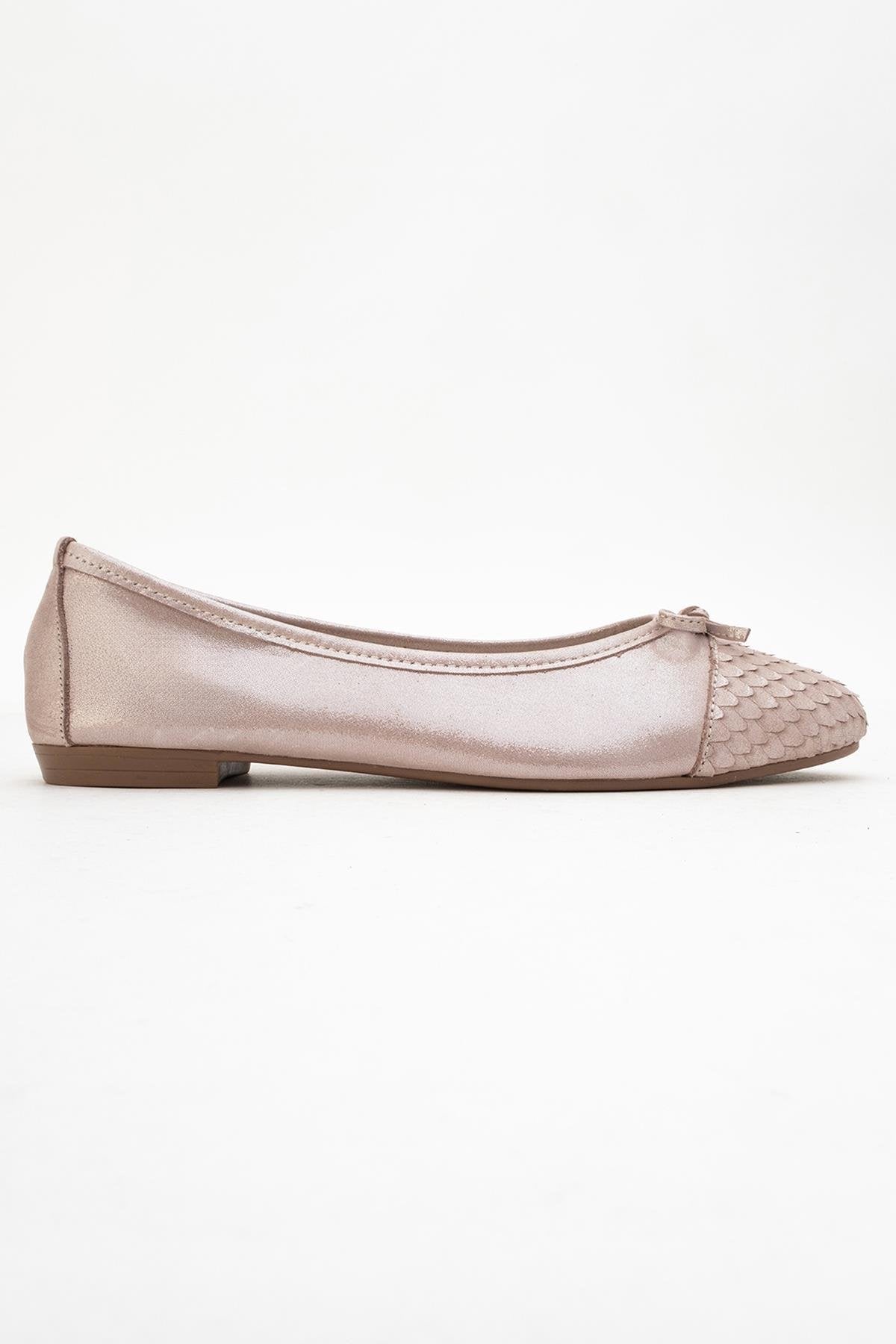02 - Taupe Genuine Leather Ballet Flat – top view showing leather, Vowalisse