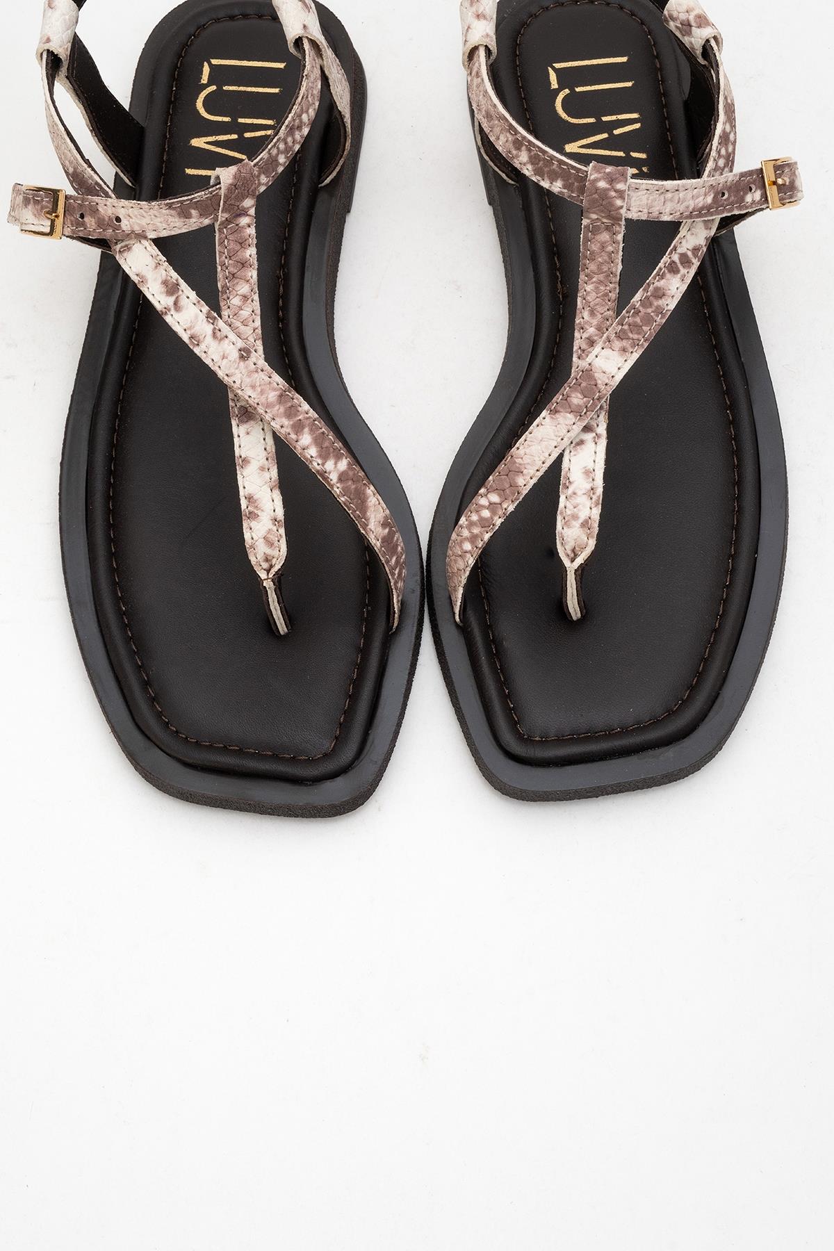 Morgana Brown Leather Thong Sandal – side view showing leather, Vowalisse