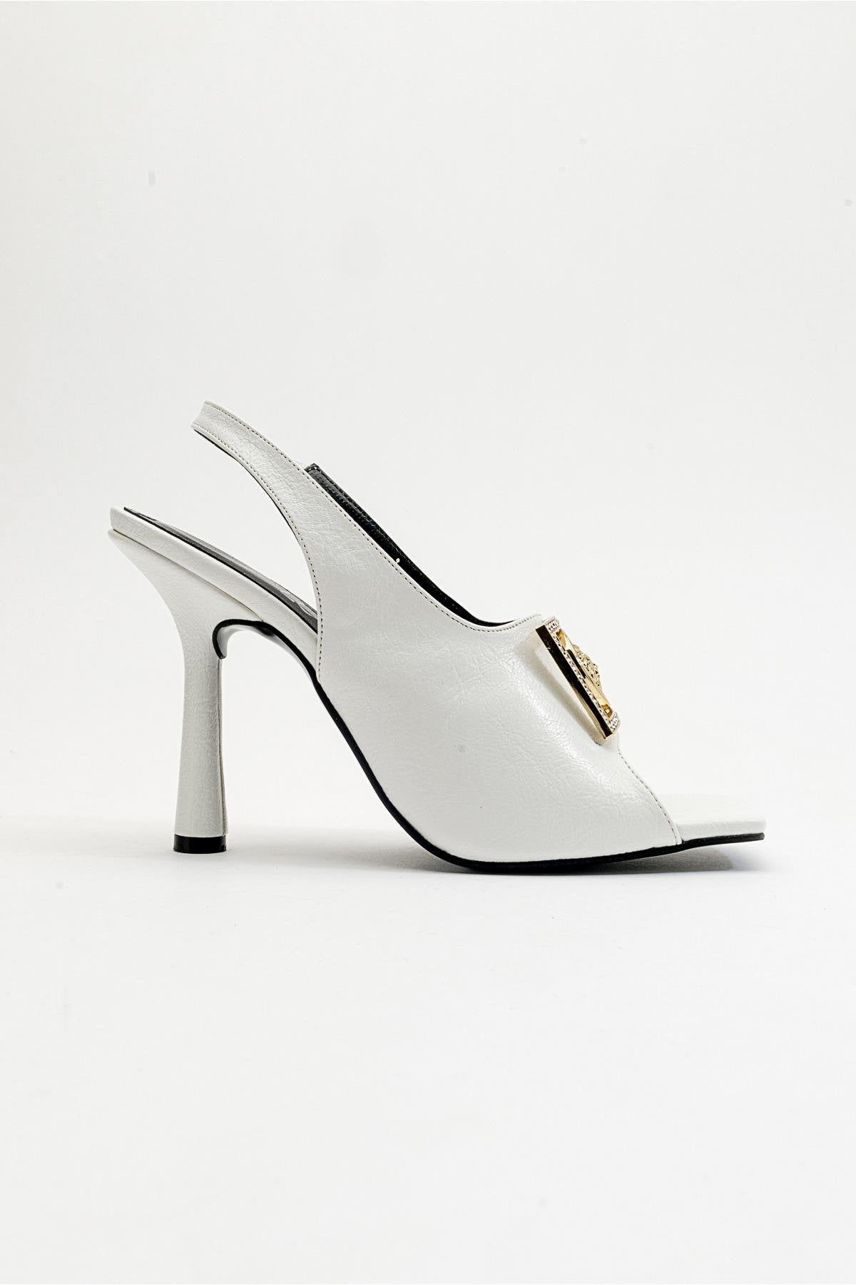 Olney - White Heeled Shoe – sole view showing leather, white, Vowalisse