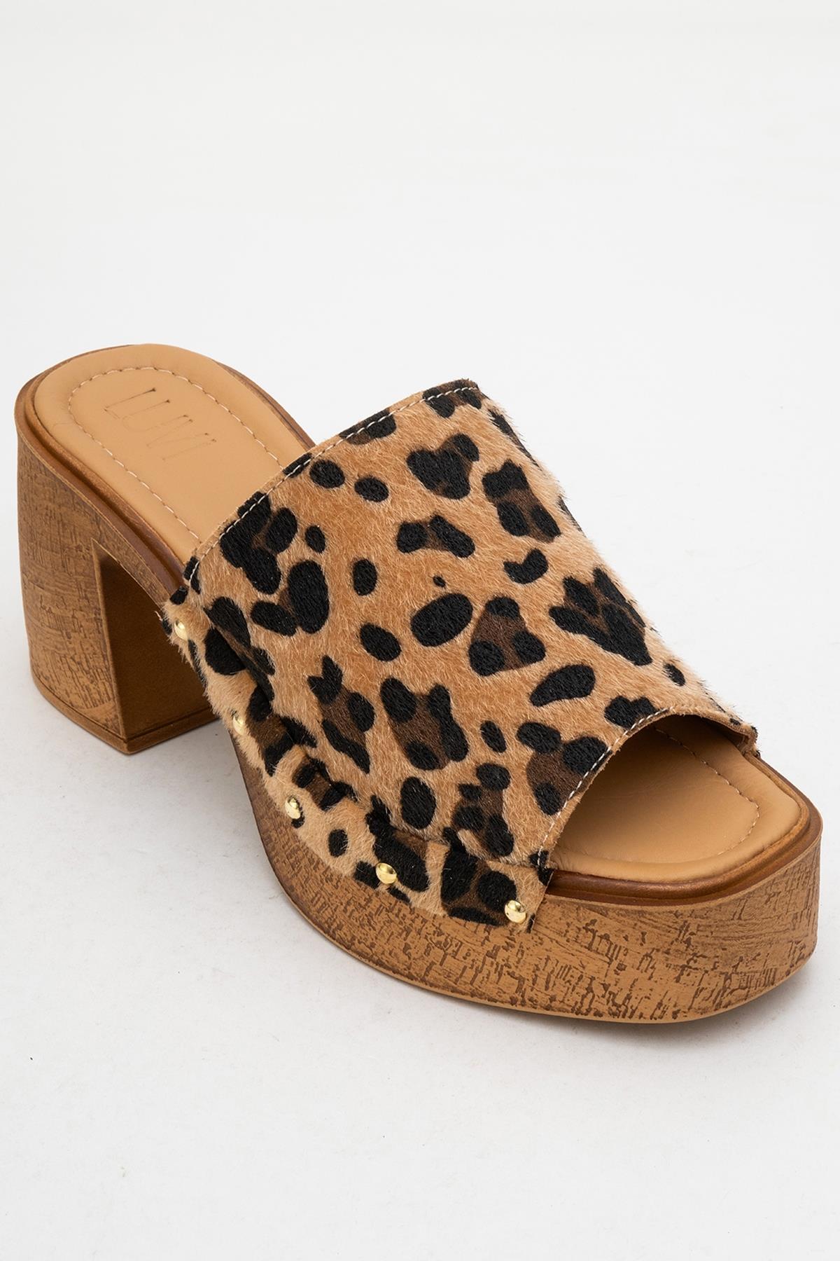 Pull - Leopard Suede Leather Heeled Mules(Copy) – detail view showing leather, suede, red, Vowalisse