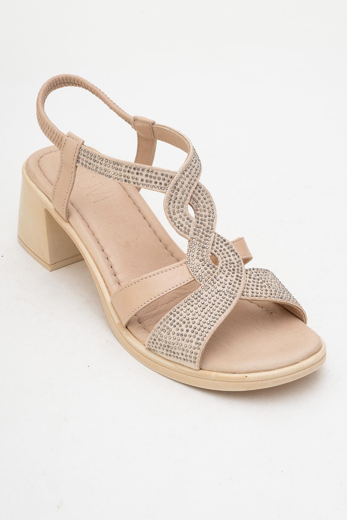 Dolen Beige Leather Chunky Sandal – detail view showing leather, red, Vowalisse