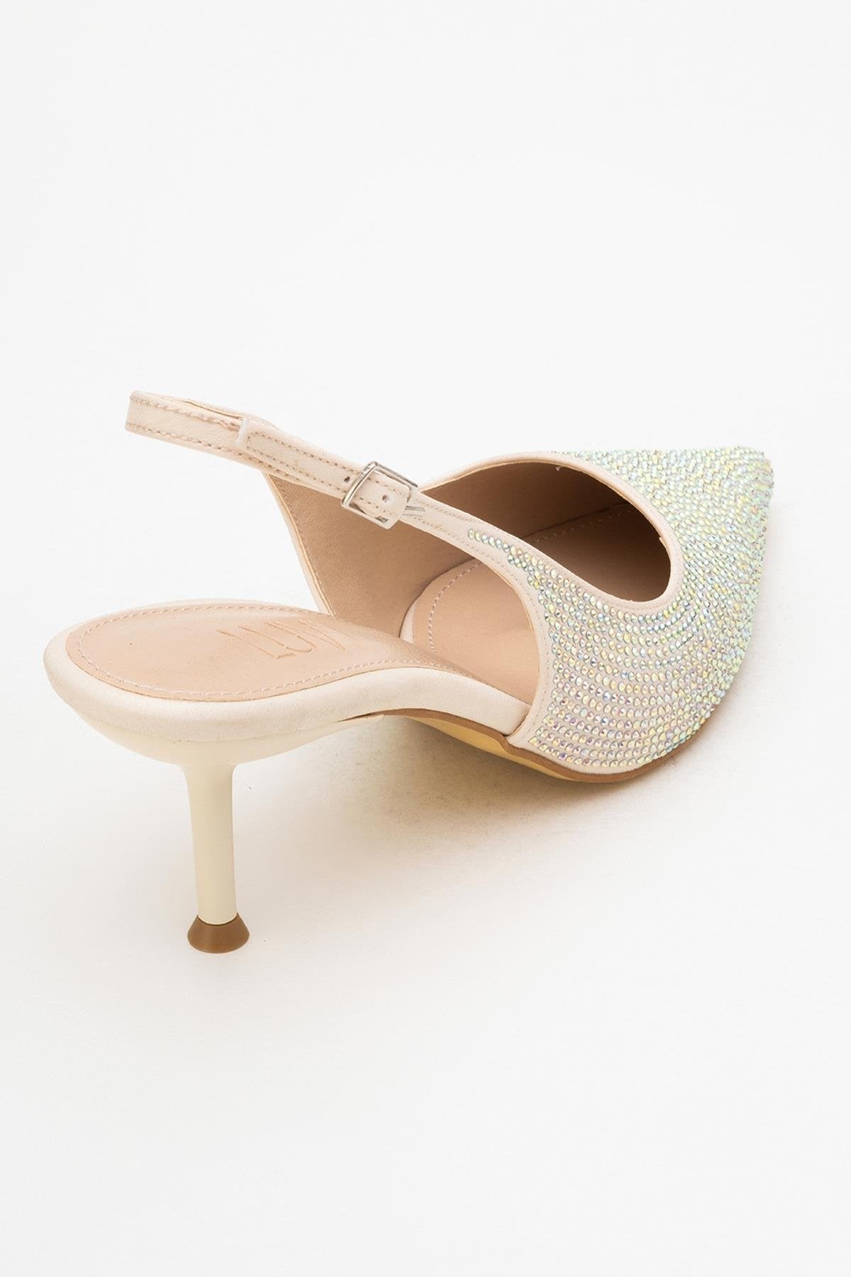Novs - Beige Stiletto Dress Shoe – back view showing leather, Vowalisse