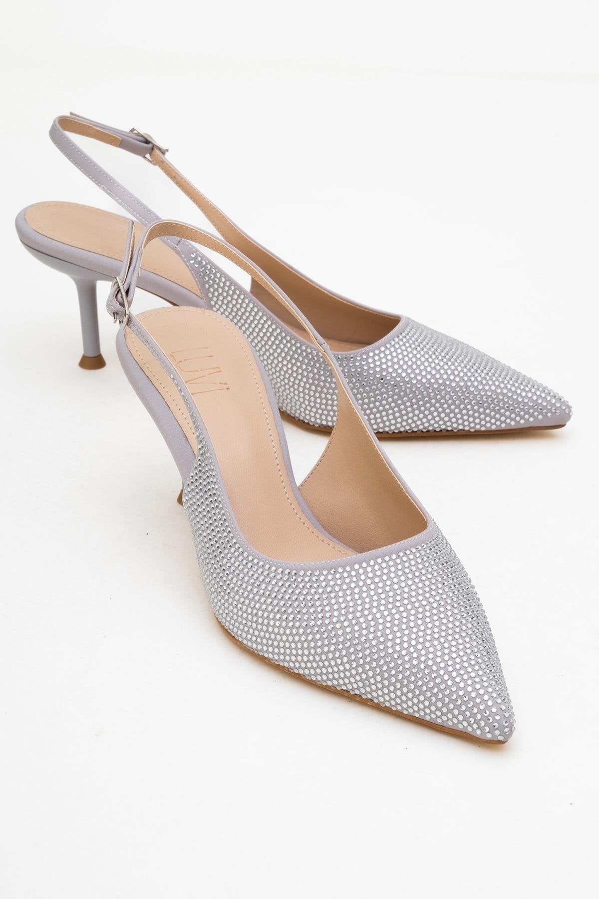 Novs - Silver Stiletto Dress Shoe – front three-quarter view showing leather, silver, Vowalisse