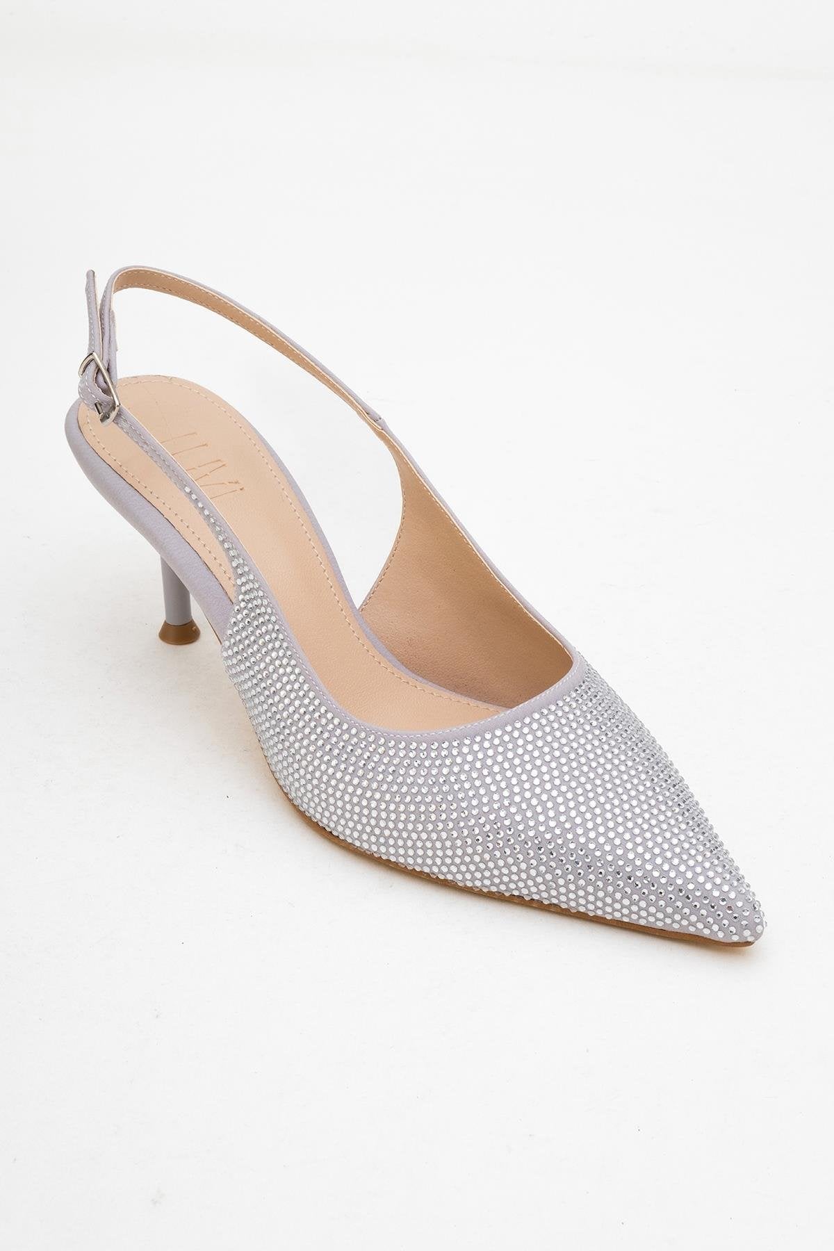 Novs - Silver Stiletto Dress Shoe – detail view showing leather, silver, Vowalisse