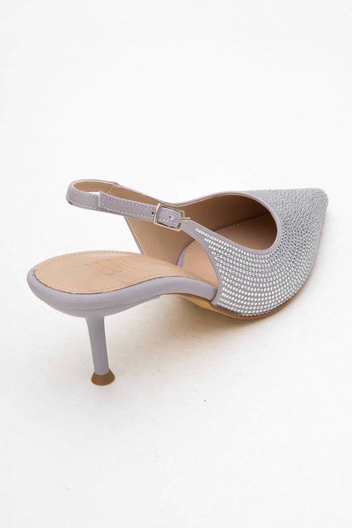 Novs - Silver Stiletto Dress Shoe – back view showing leather, silver, Vowalisse