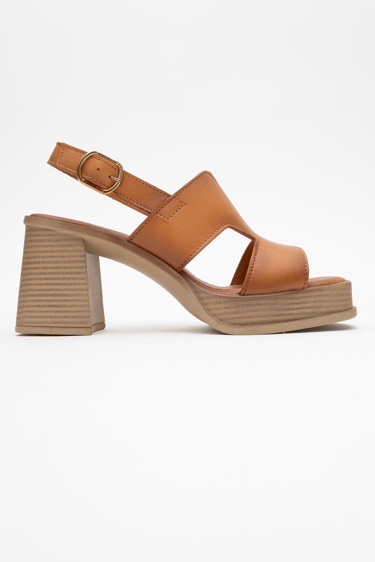 Zennia - Cognac Brown Leather Platform Sandal – top view showing leather, Vowalisse