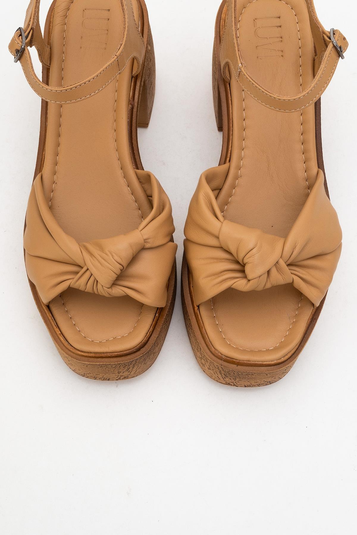 Tily - Cognac Platform Wedge Leather Sandal – side view showing leather, Vowalisse