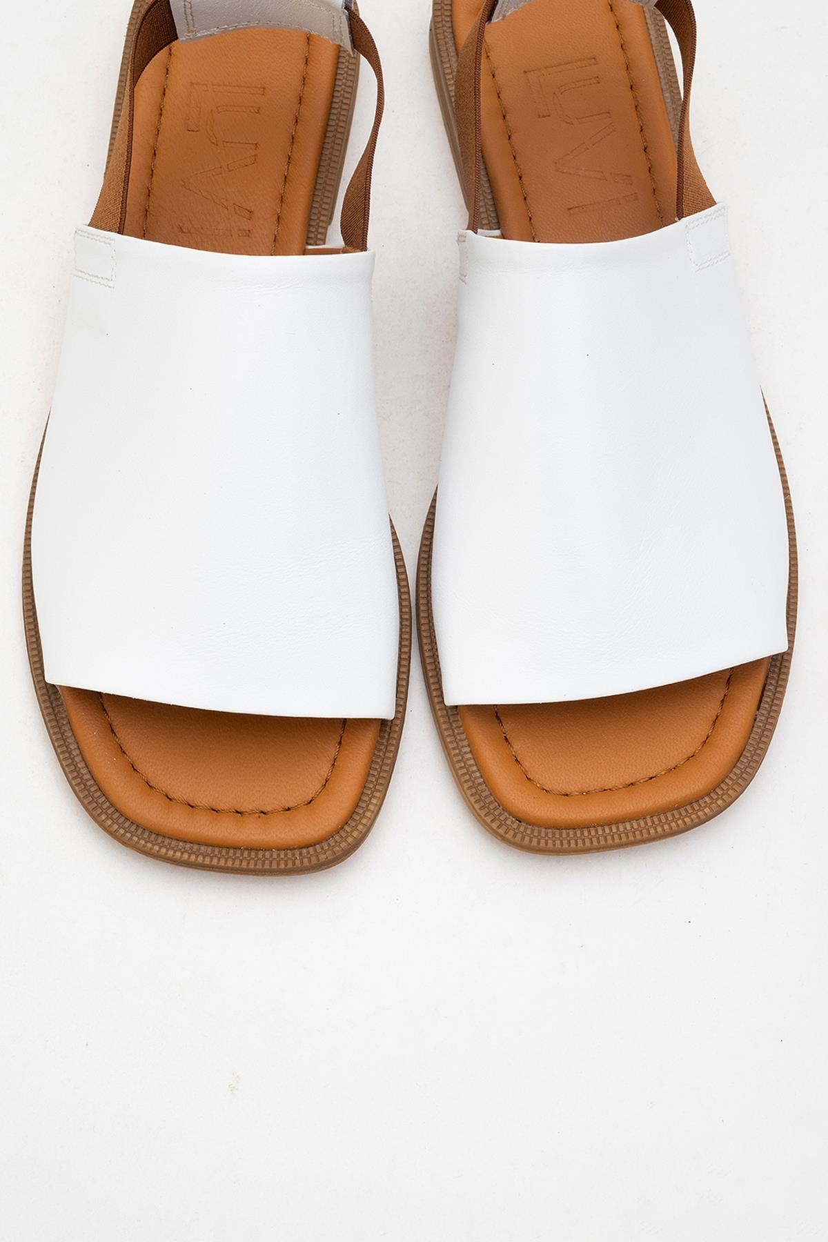 Fuela - White Leather Sandals – side view showing leather, white, Vowalisse