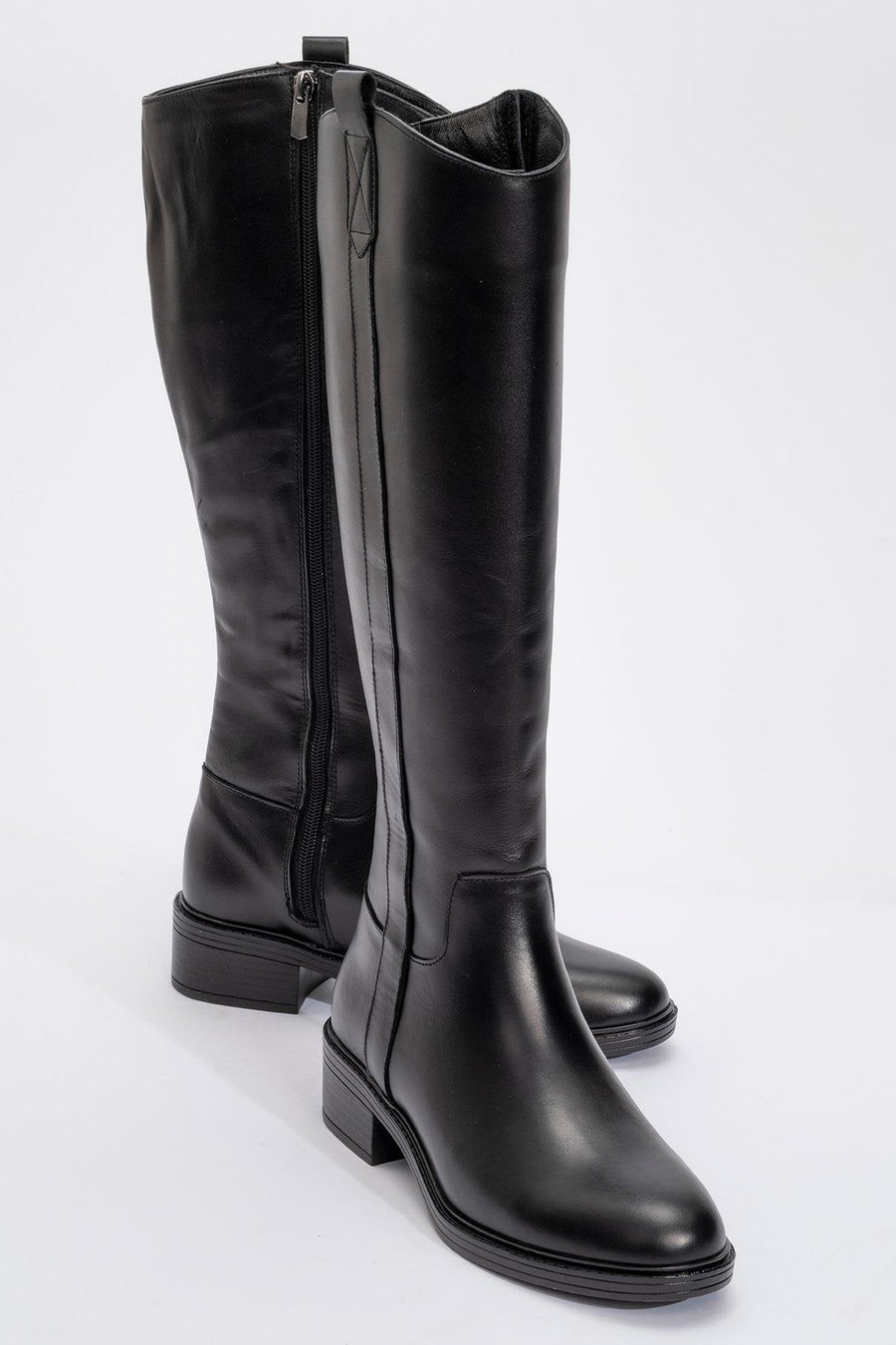 Acro Black Leather Heeled Boot