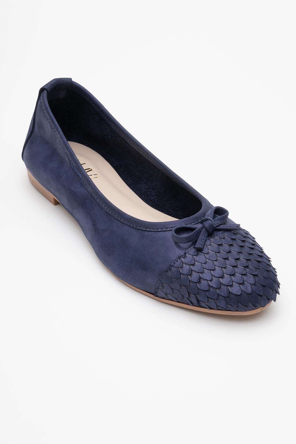 02 - Navy Glitter Genuine Leather Ballet Flat – detail view showing leather, glitter, Vowalisse