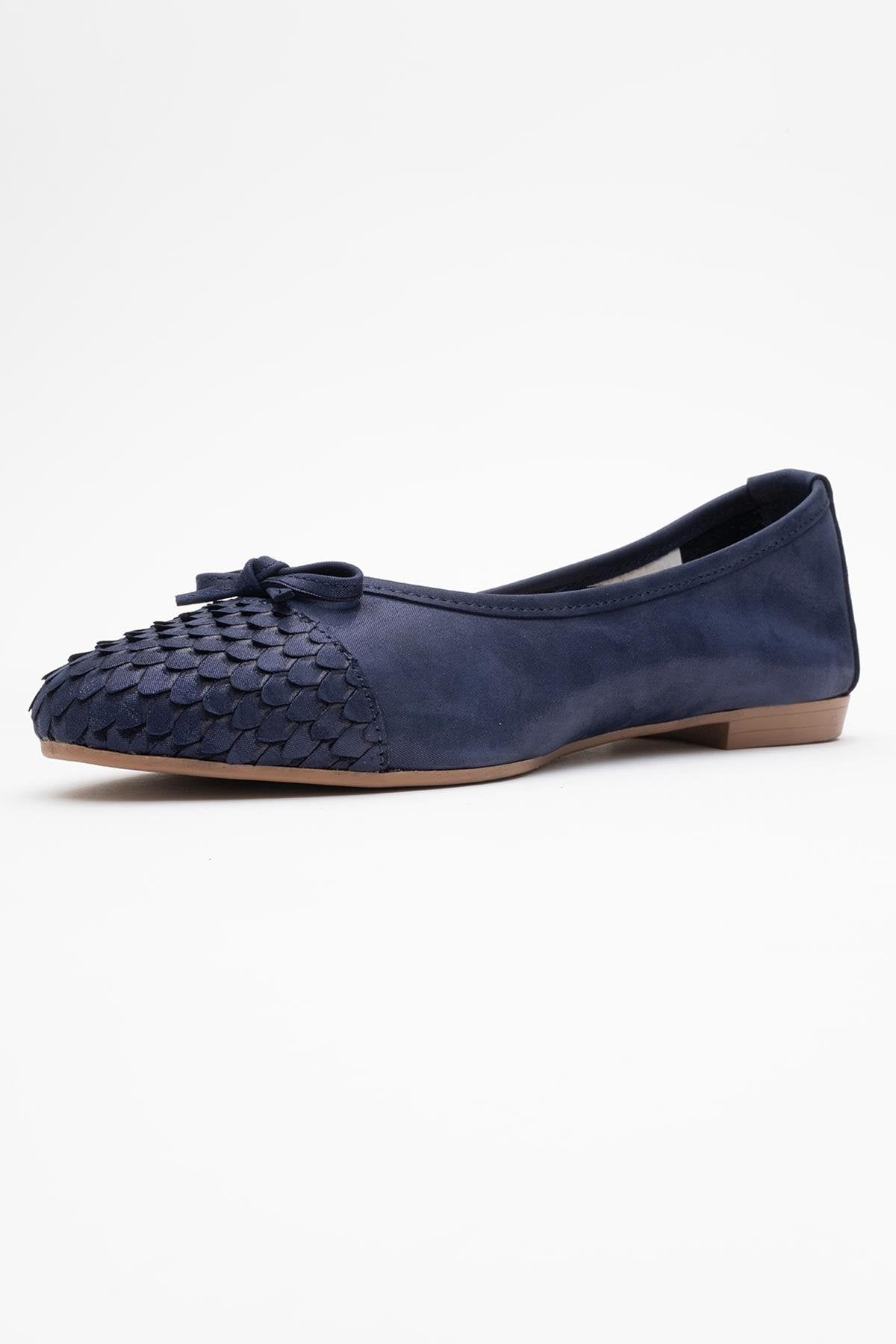 02 - Navy Glitter Genuine Leather Ballet Flat – heel view showing leather, glitter, Vowalisse