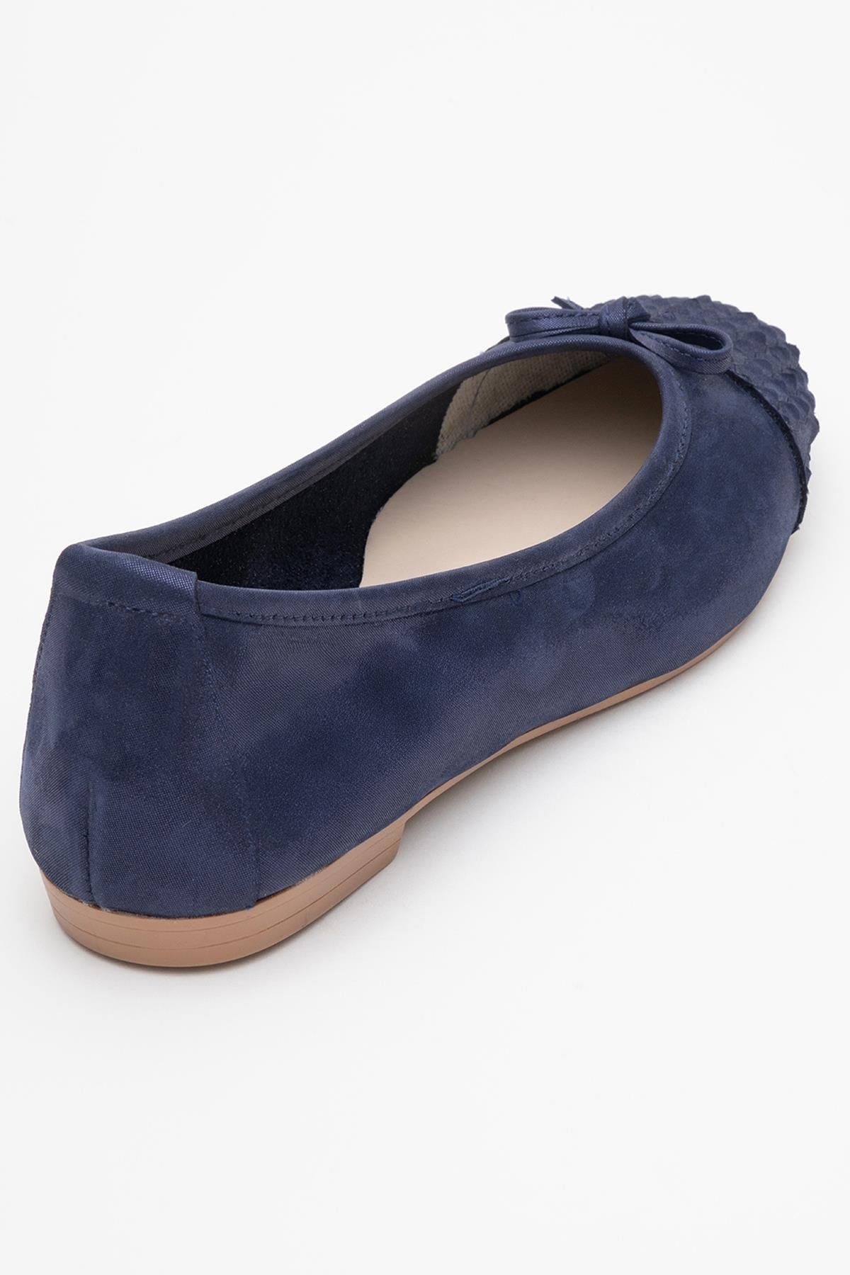 02 - Navy Glitter Genuine Leather Ballet Flat – back view showing leather, glitter, Vowalisse