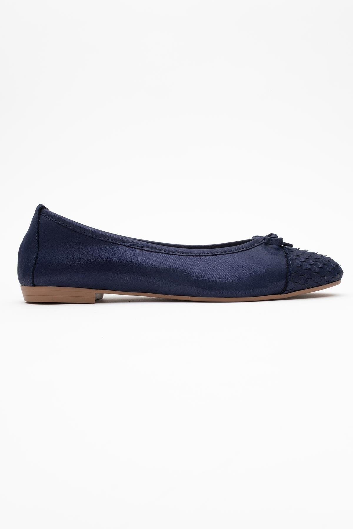 02 - Navy Glitter Genuine Leather Ballet Flat – top view showing leather, glitter, Vowalisse