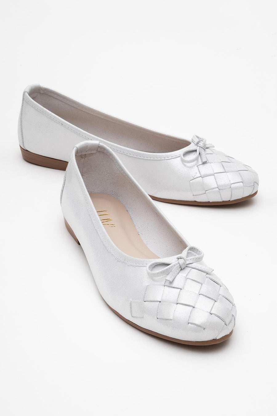 03 - White Glitter Genuine Leather Ballet Flat
