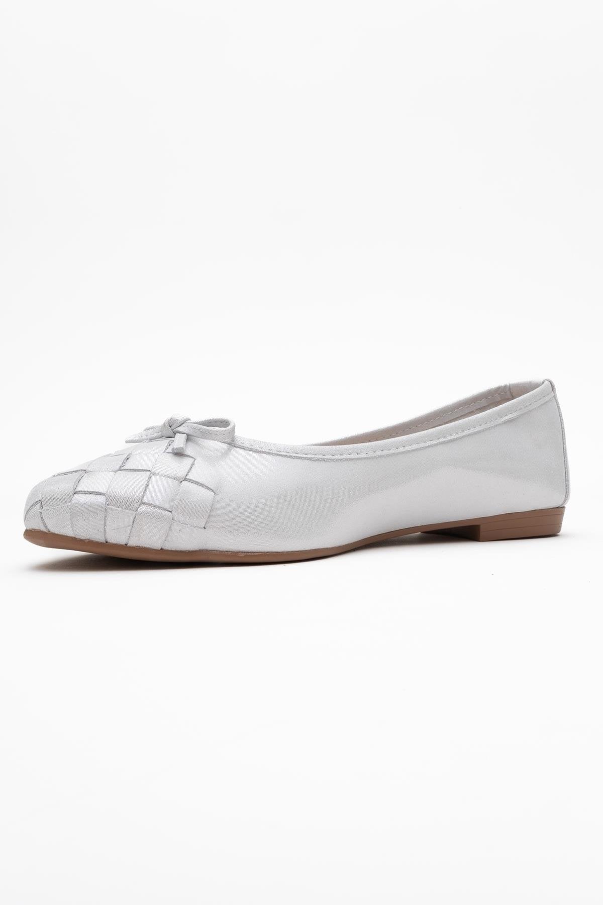 03 - White Glitter Genuine Leather Ballet Flat – heel view showing leather, glitter, white, Vowalisse