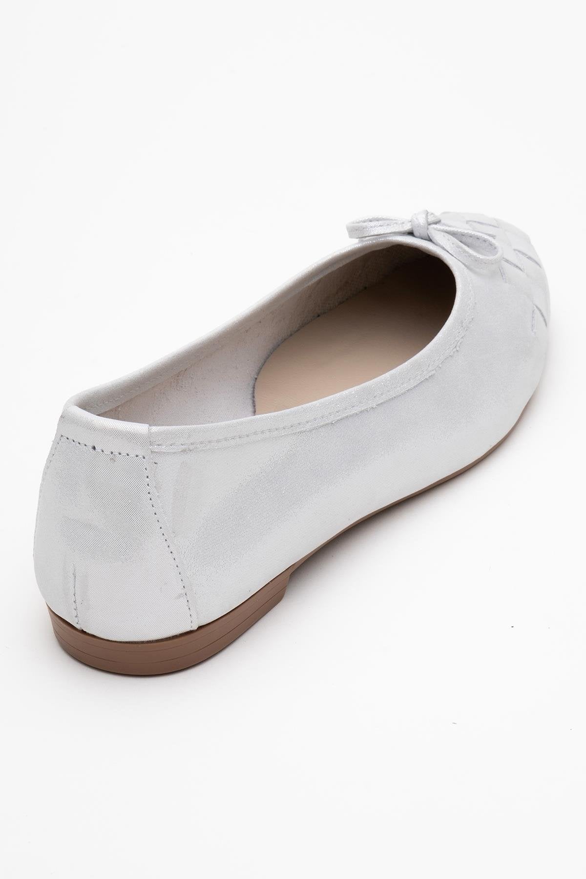 03 - White Glitter Genuine Leather Ballet Flat – back view showing leather, glitter, white, Vowalisse