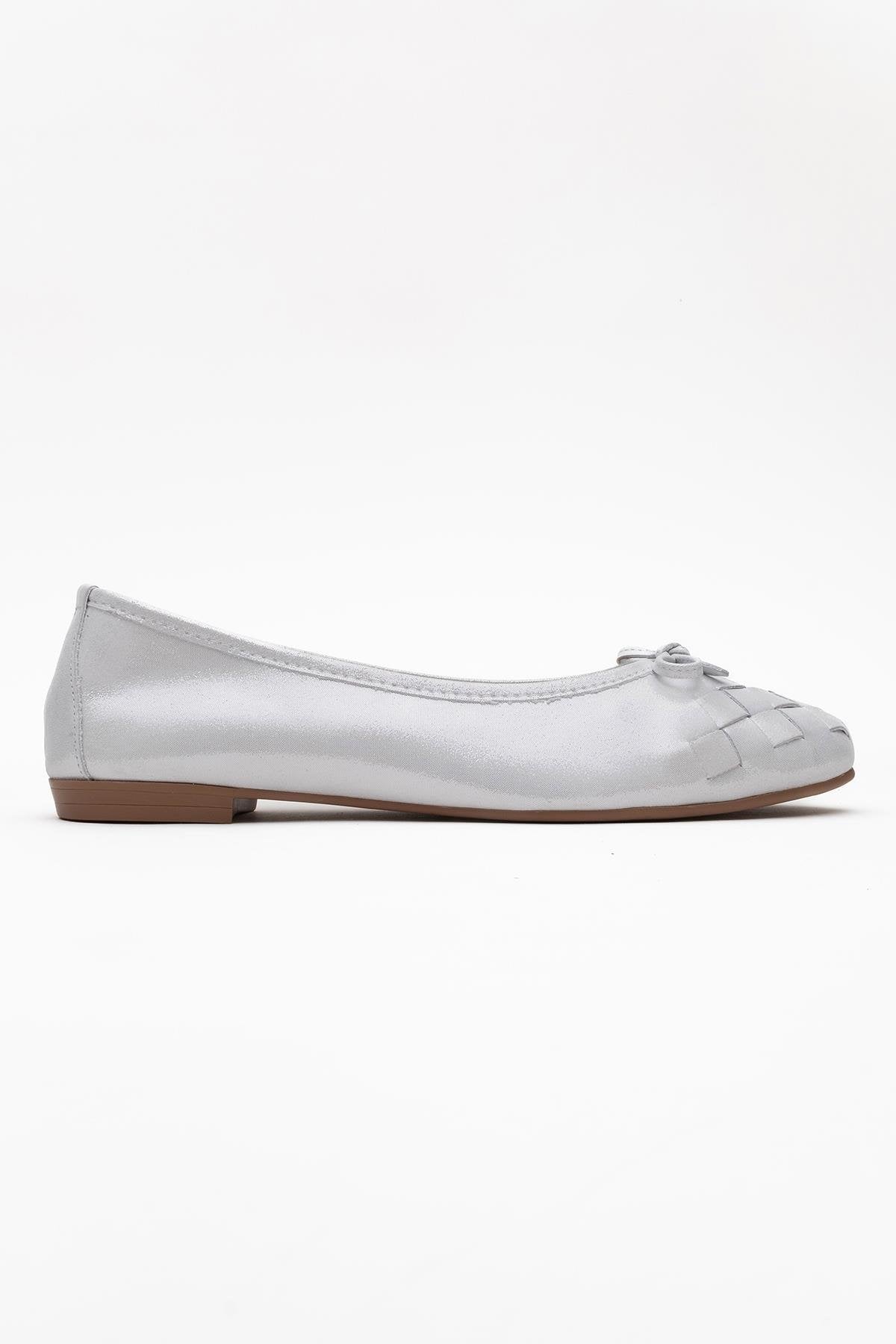 03 - White Glitter Genuine Leather Ballet Flat – top view showing leather, glitter, white, Vowalisse