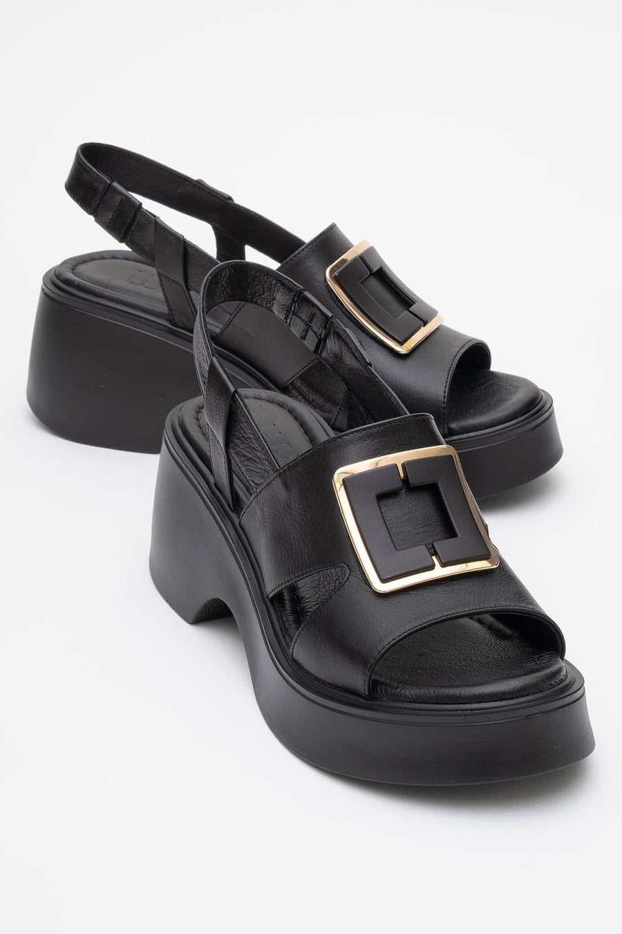 Lucıa - Black Genuine Leather Block Heel Sandal