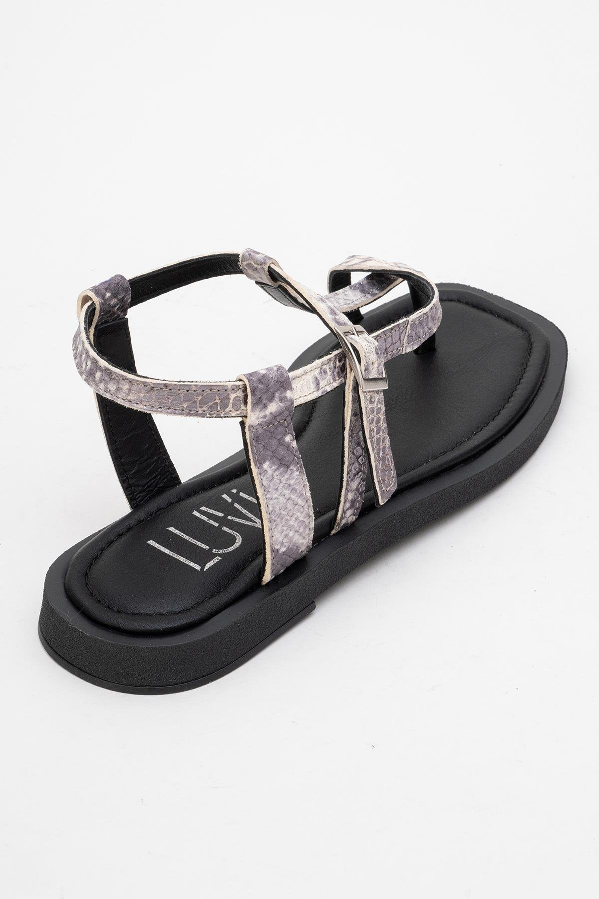 Morgana Black Leather Thong Sandal – back view showing leather, black, Vowalisse