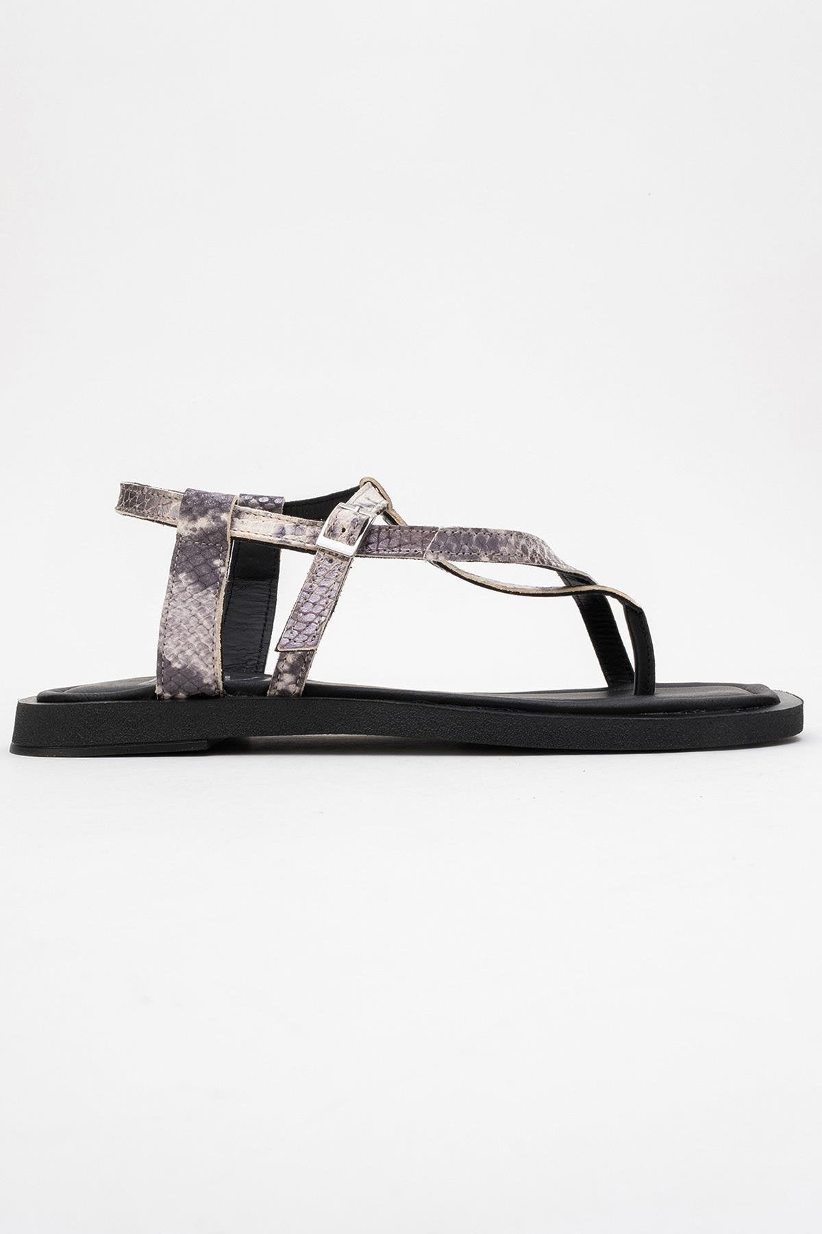 Morgana Black Leather Thong Sandal – top view showing leather, black, Vowalisse