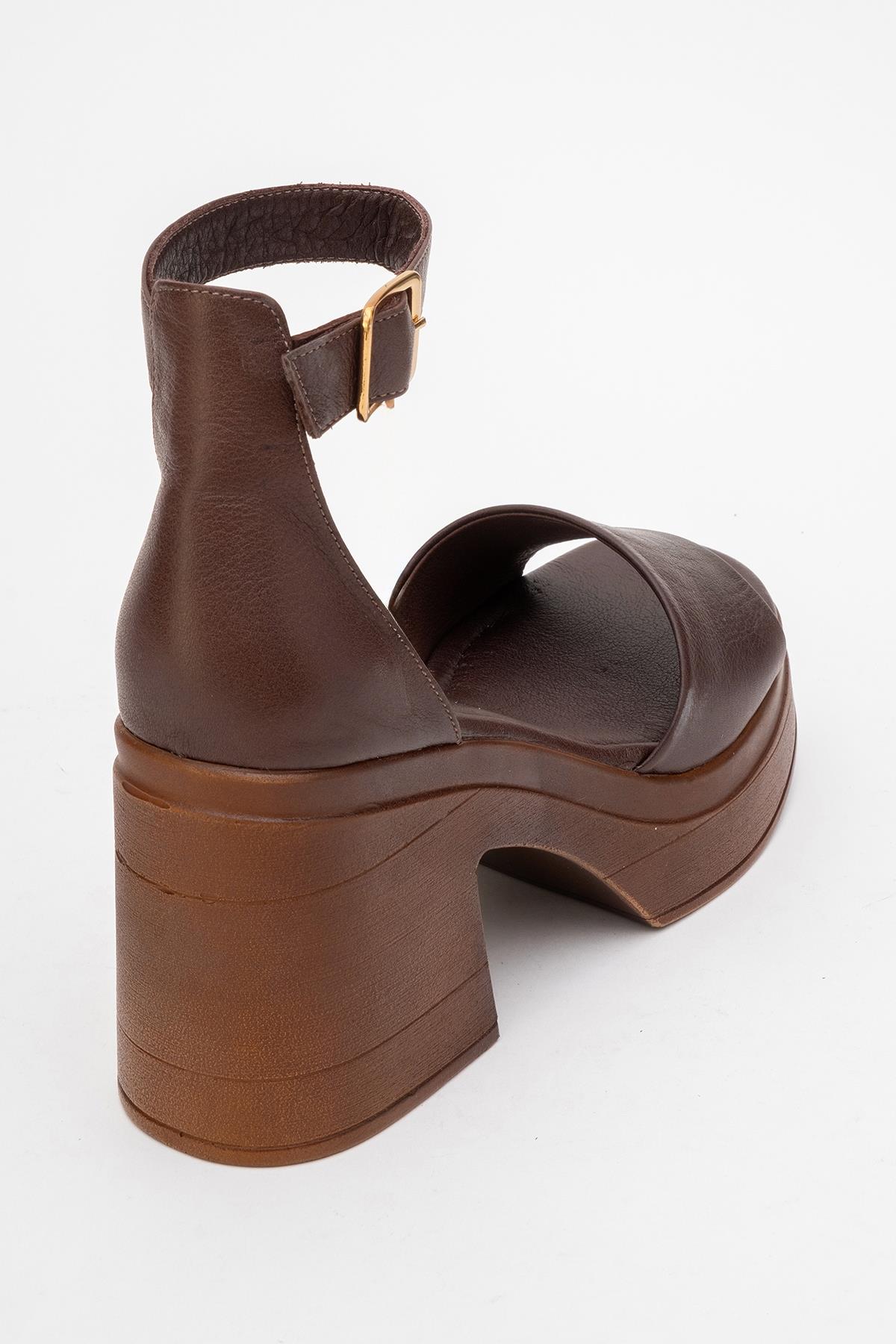MARGOT - Brown Leather Platform Sandal – back view showing leather, Vowalisse