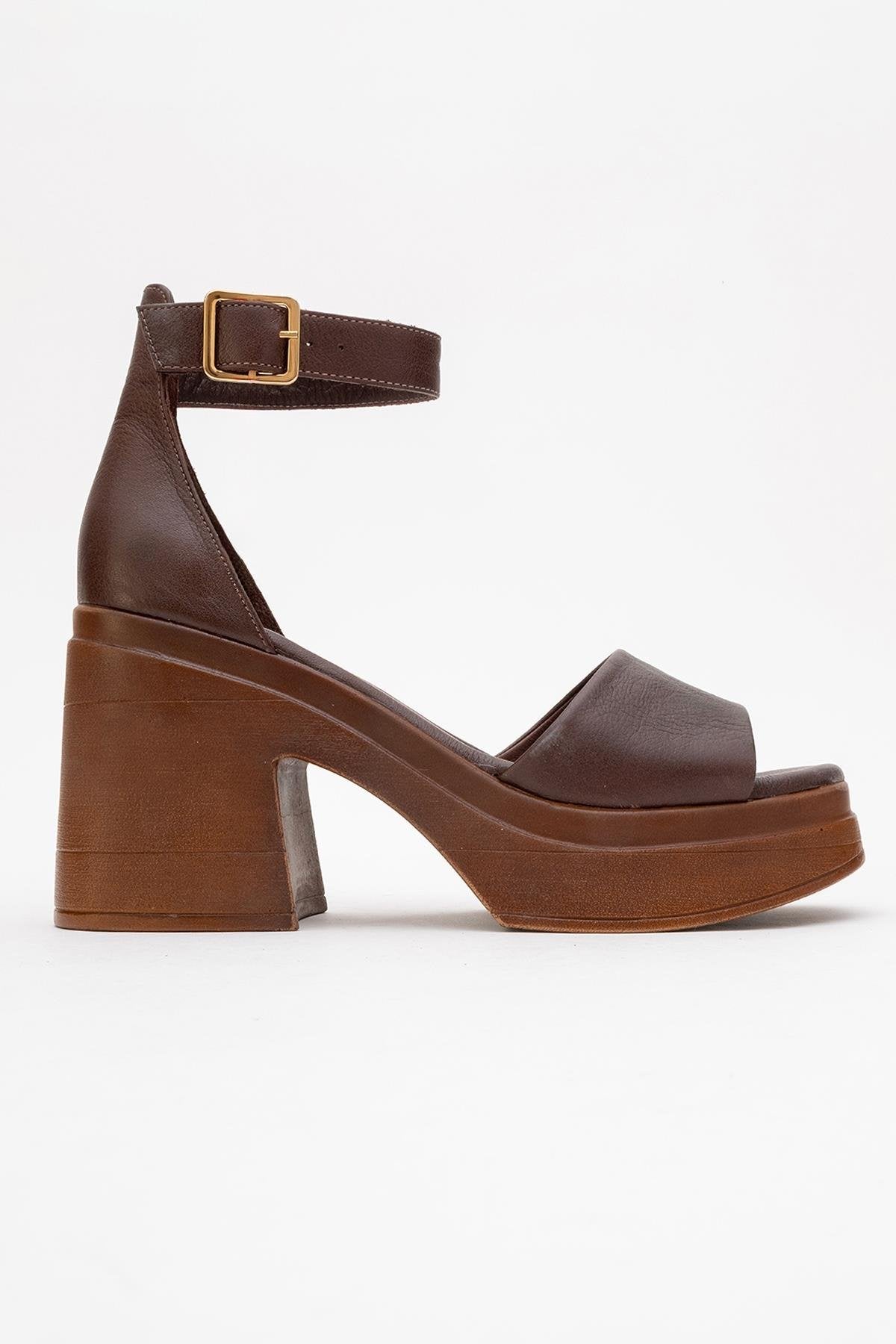 MARGOT - Brown Leather Platform Sandal – top view showing leather, Vowalisse