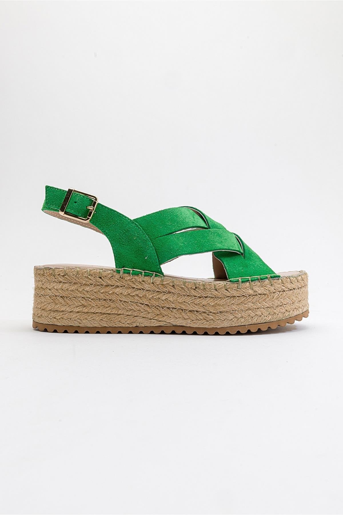 Lontano - Green Suede Leather Platform Sandal – top view showing leather, suede, green, Vowalisse