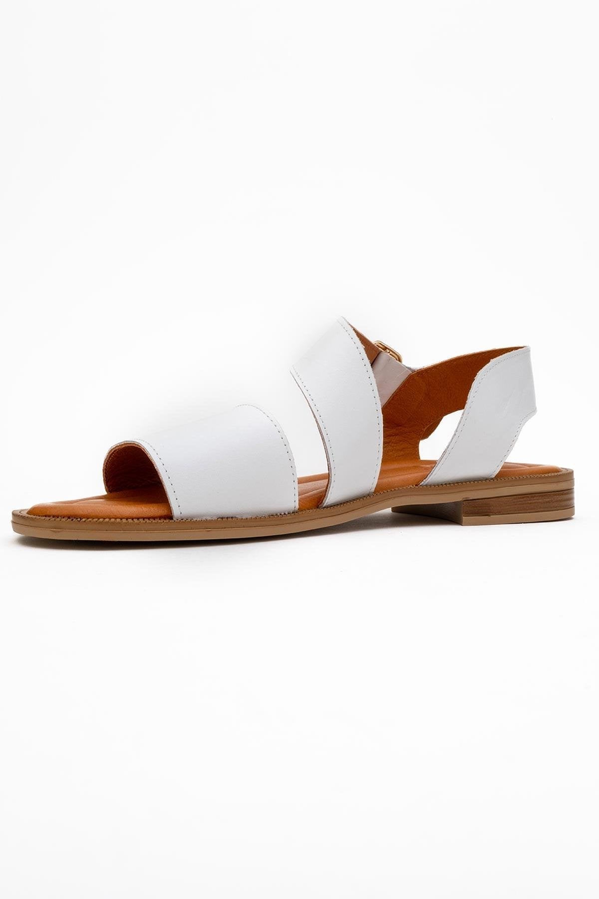 Majesty White Leather Sandal – heel view showing leather, white, gold, Vowalisse